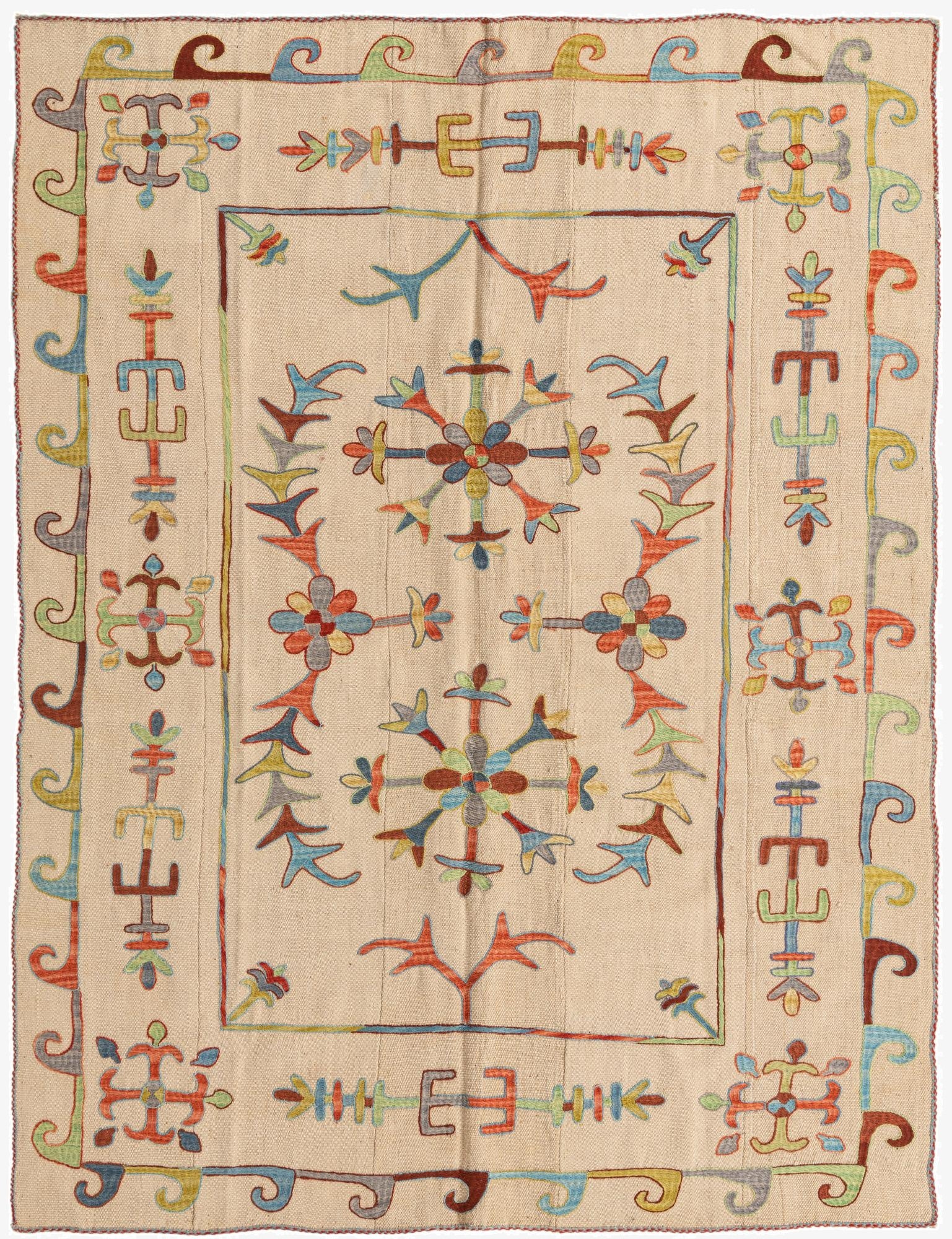  5' 7 x 7' 4  Hand Woven Kilim Suzani Wool Rug