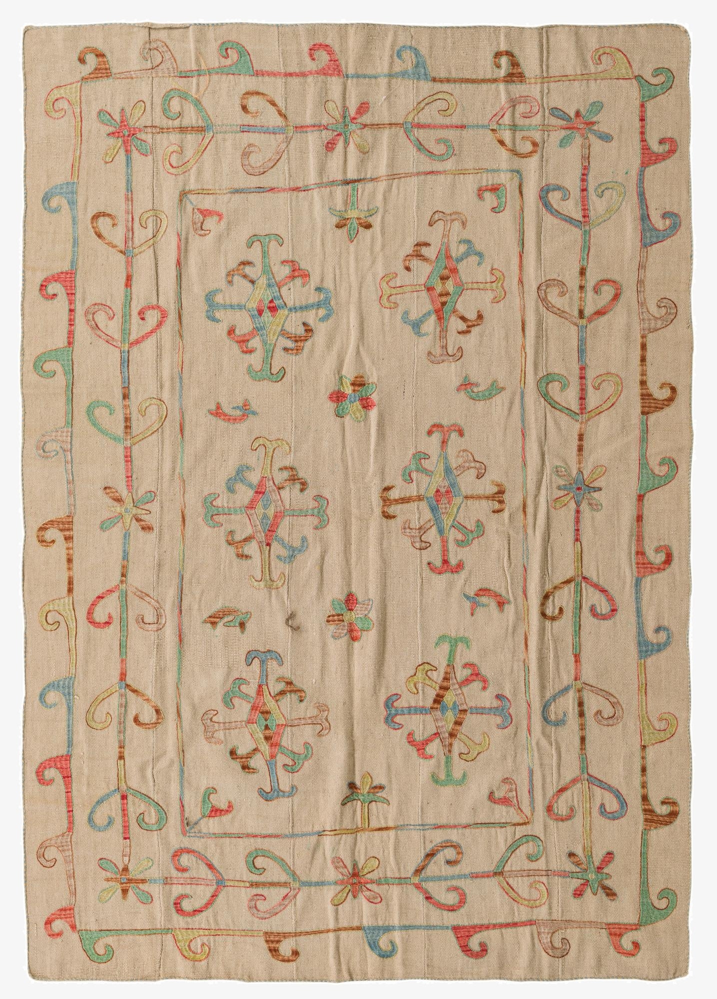  5' 5 x 7' 9  Hand Woven Kilim Suzani Wool Rug