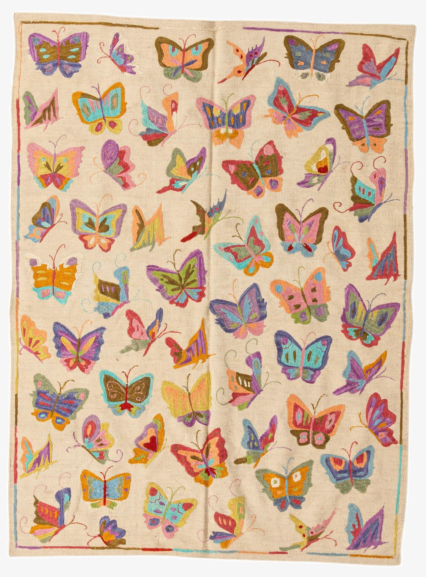  4' 10 x 6' 5  Hand Woven Kilim Suzani Wool Rug