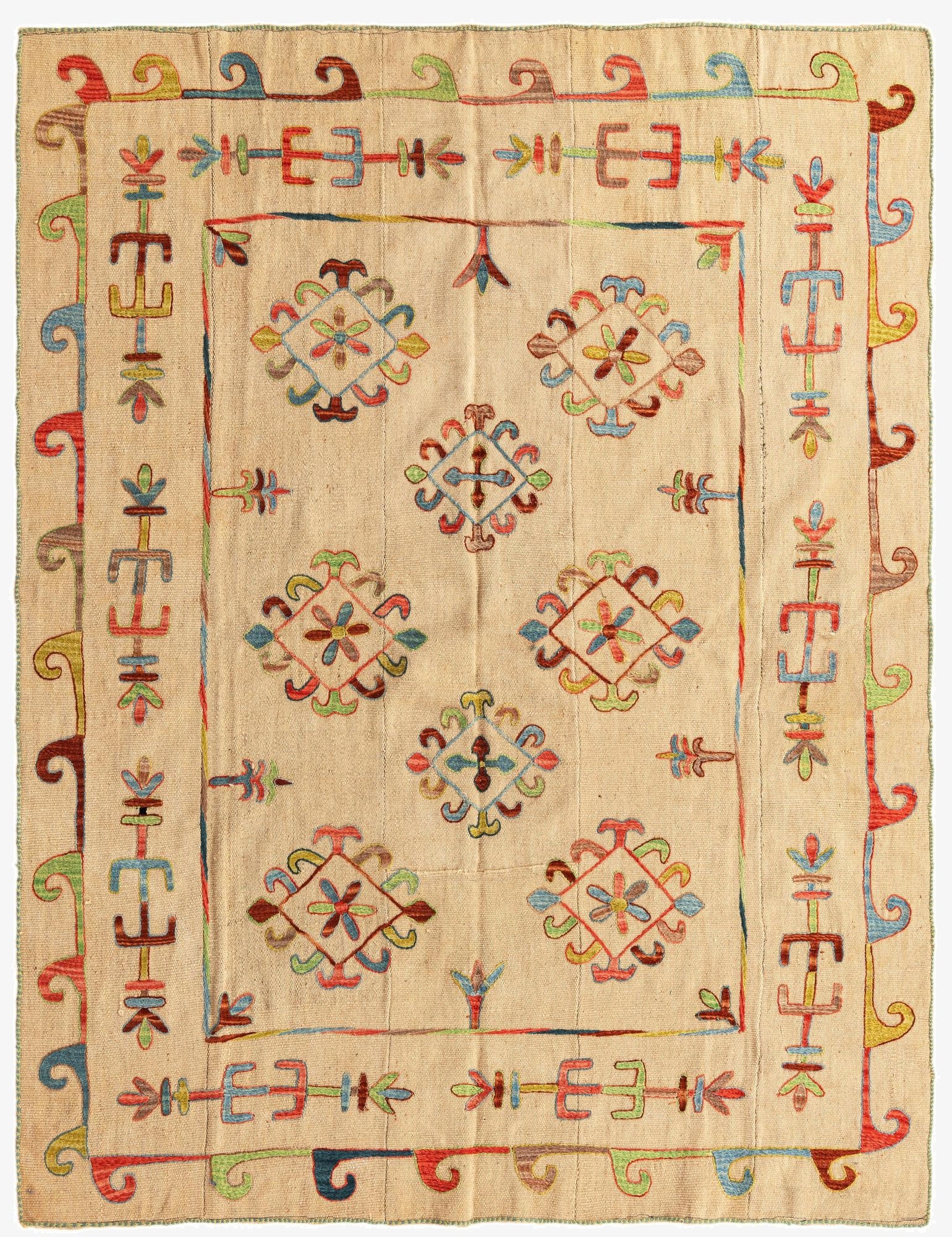  5' 7 x 7' 5  Hand Woven Kilim Suzani Wool Rug