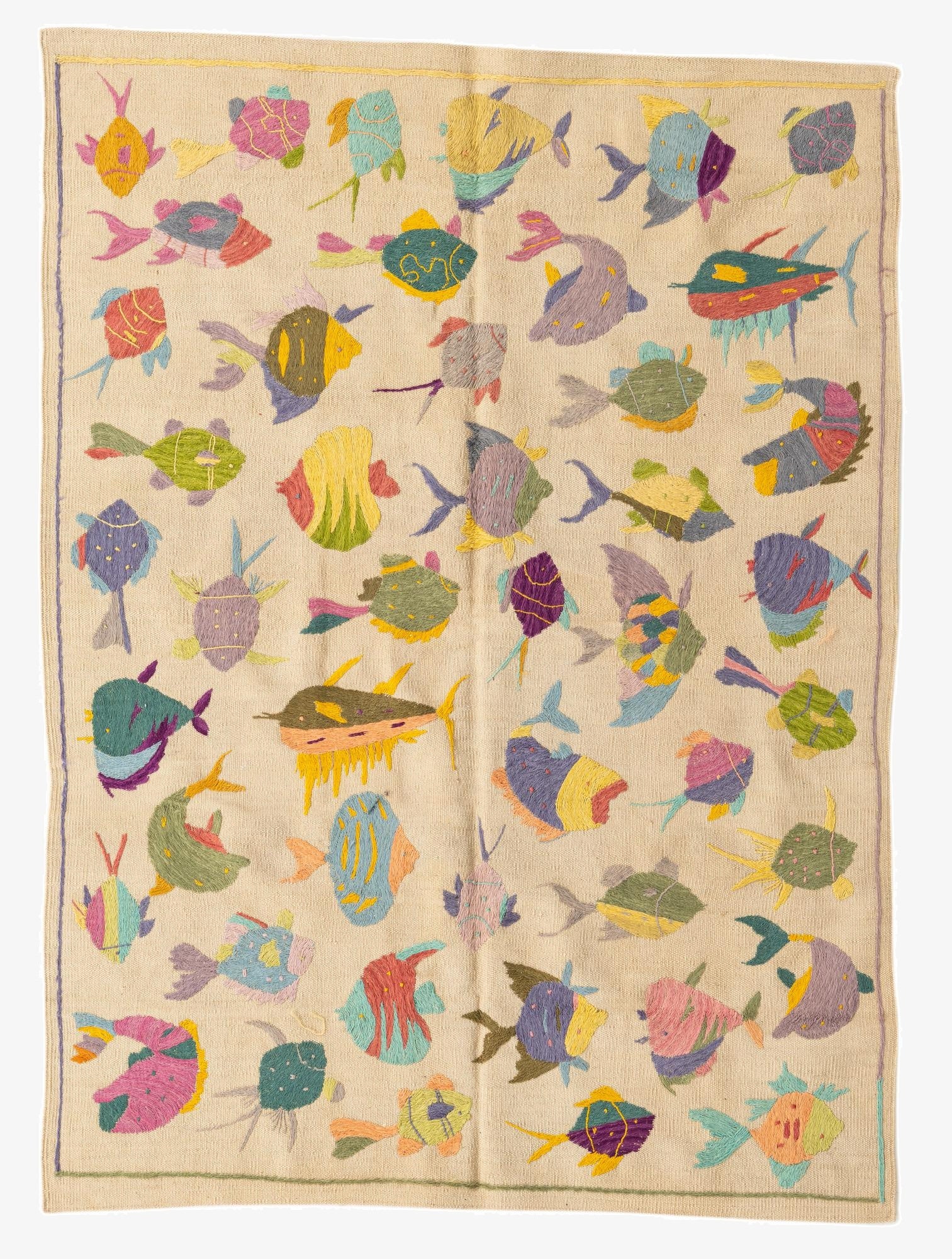  4' 1 x 5' 7  Hand Woven Kilim Suzani Wool Rug