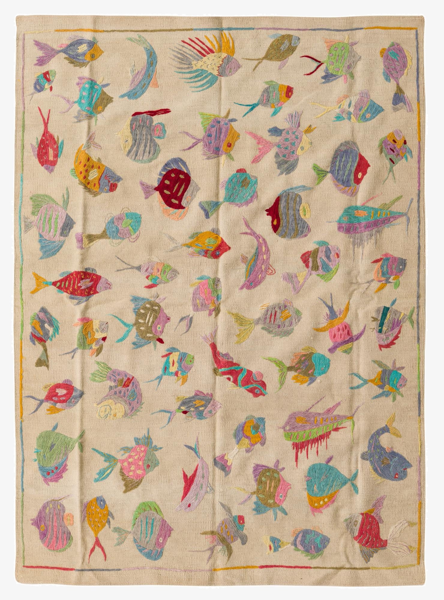  4' 9 x 6' 8  Hand Woven Kilim Suzani Wool Rug