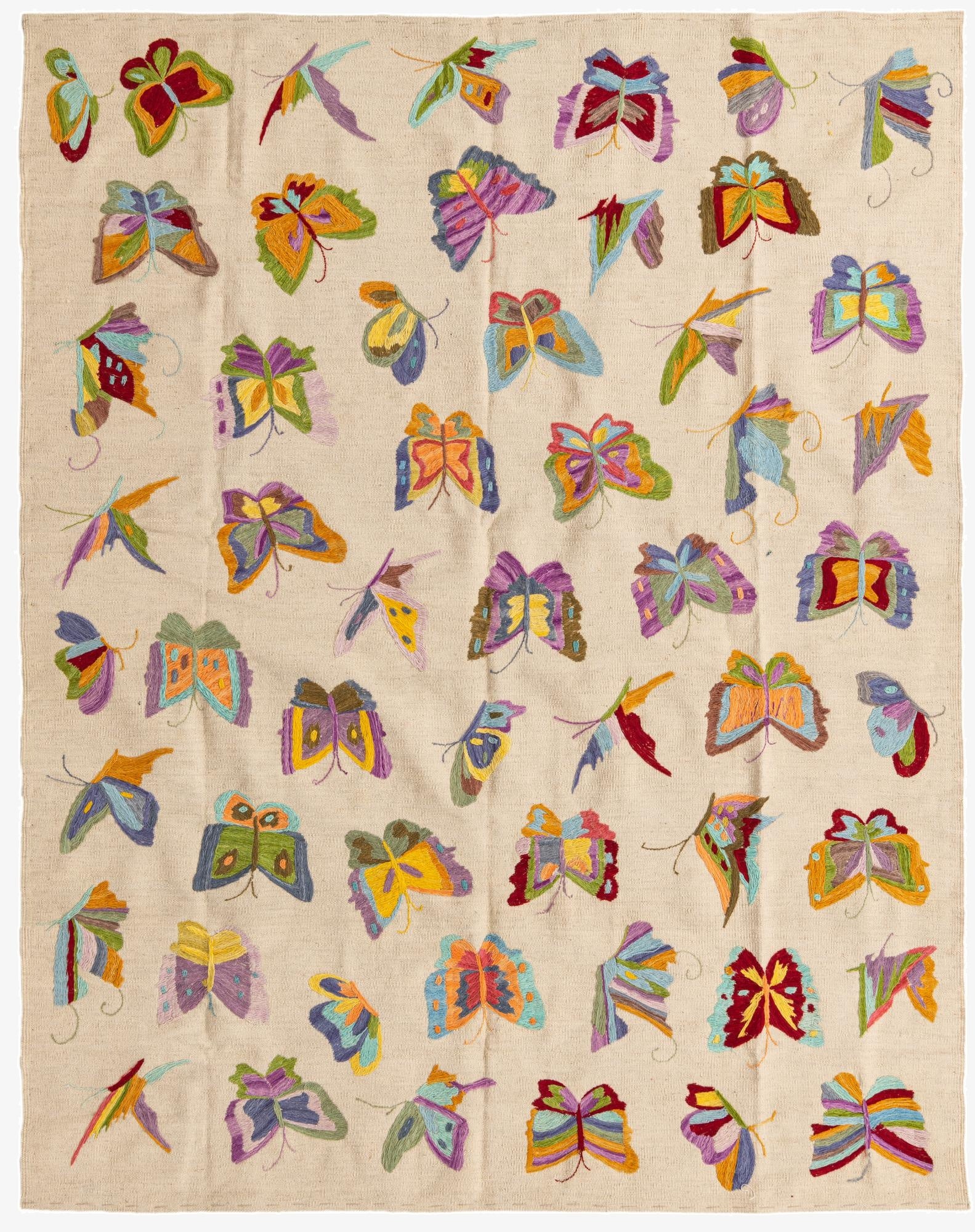  5' 8 x 7' 3  Hand Woven Kilim Suzani Wool Rug