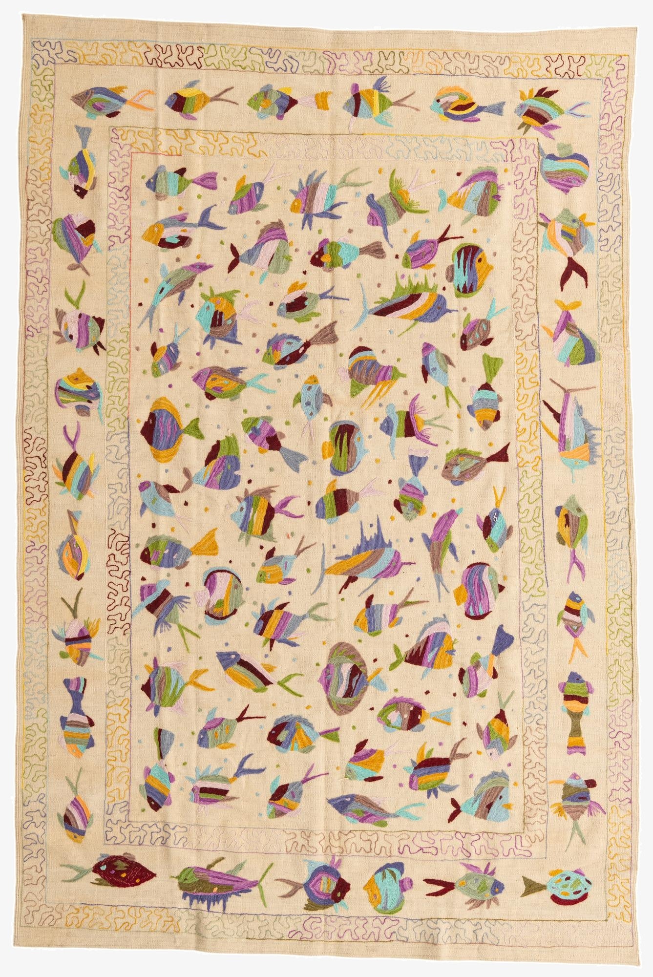  6' 4 x 9' 5  Hand Woven Kilim Suzani Wool Rug