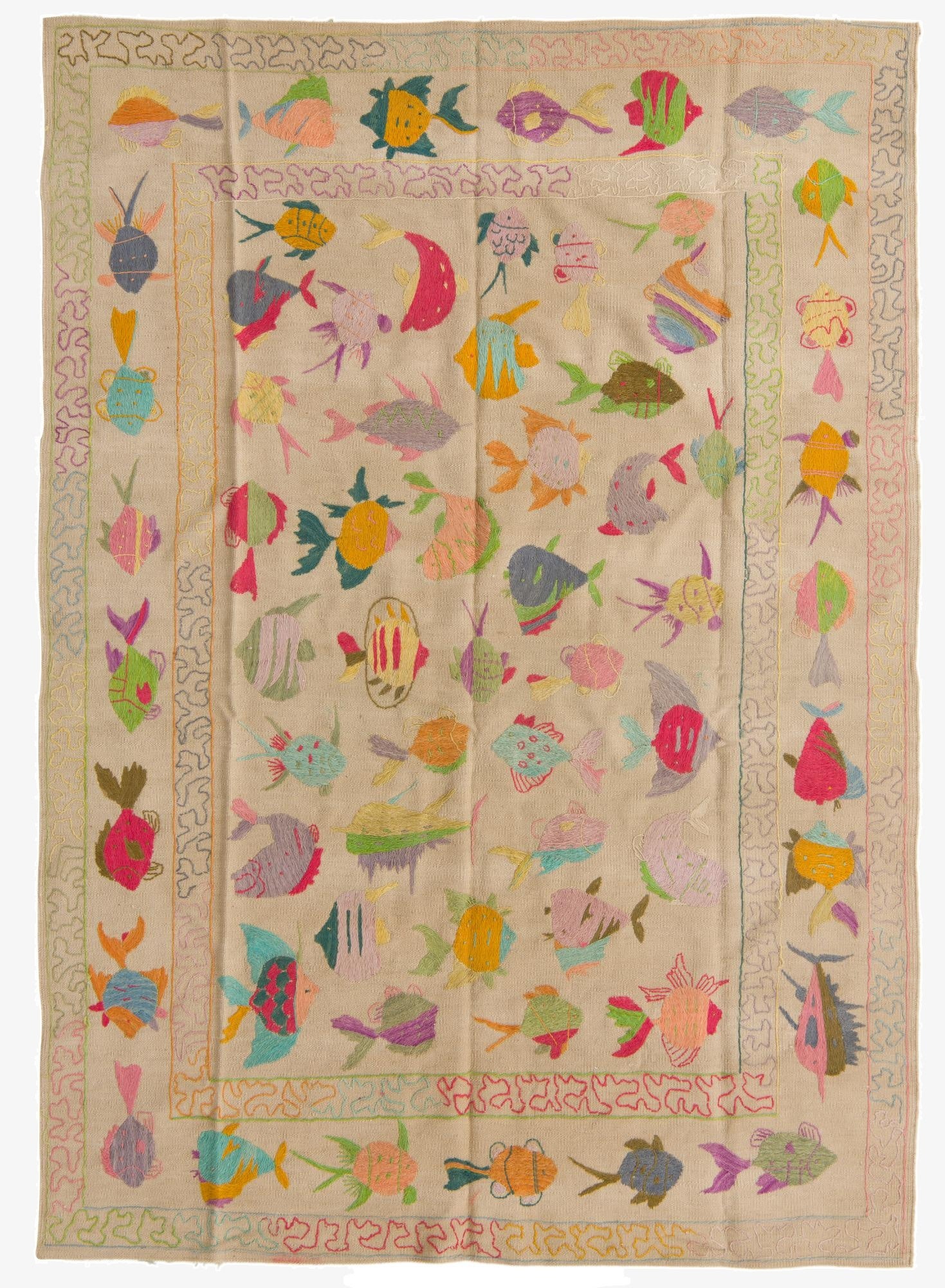  5' 4 x 7' 6  Hand Woven Kilim Suzani Wool Rug