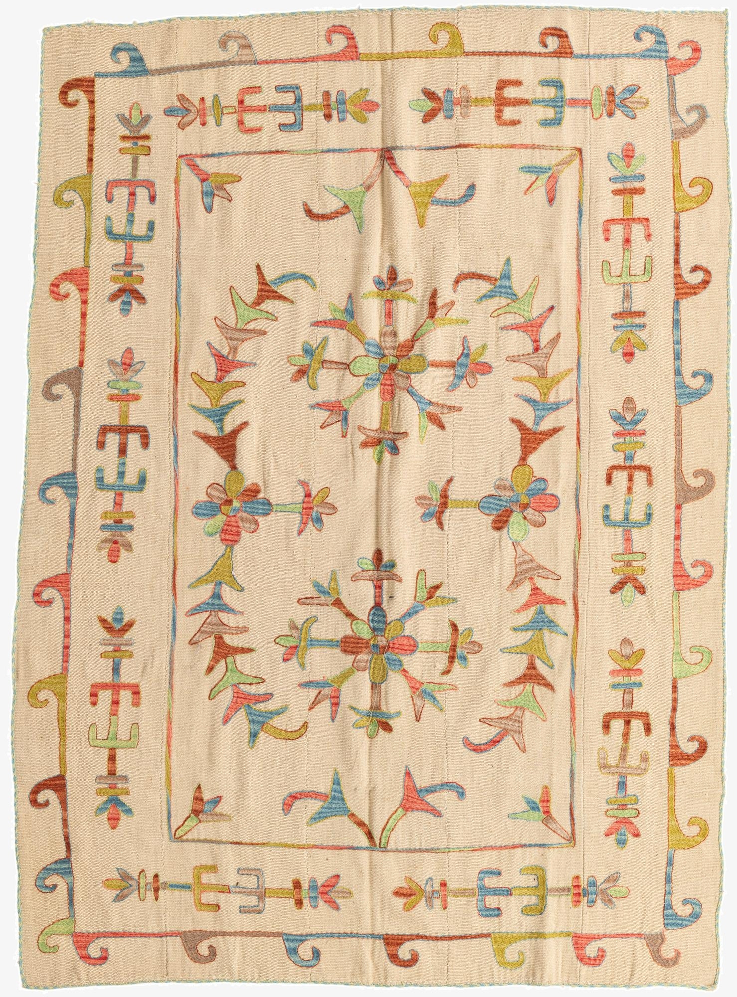  5' 6 x 7' 6  Hand Woven Kilim Suzani Wool Rug