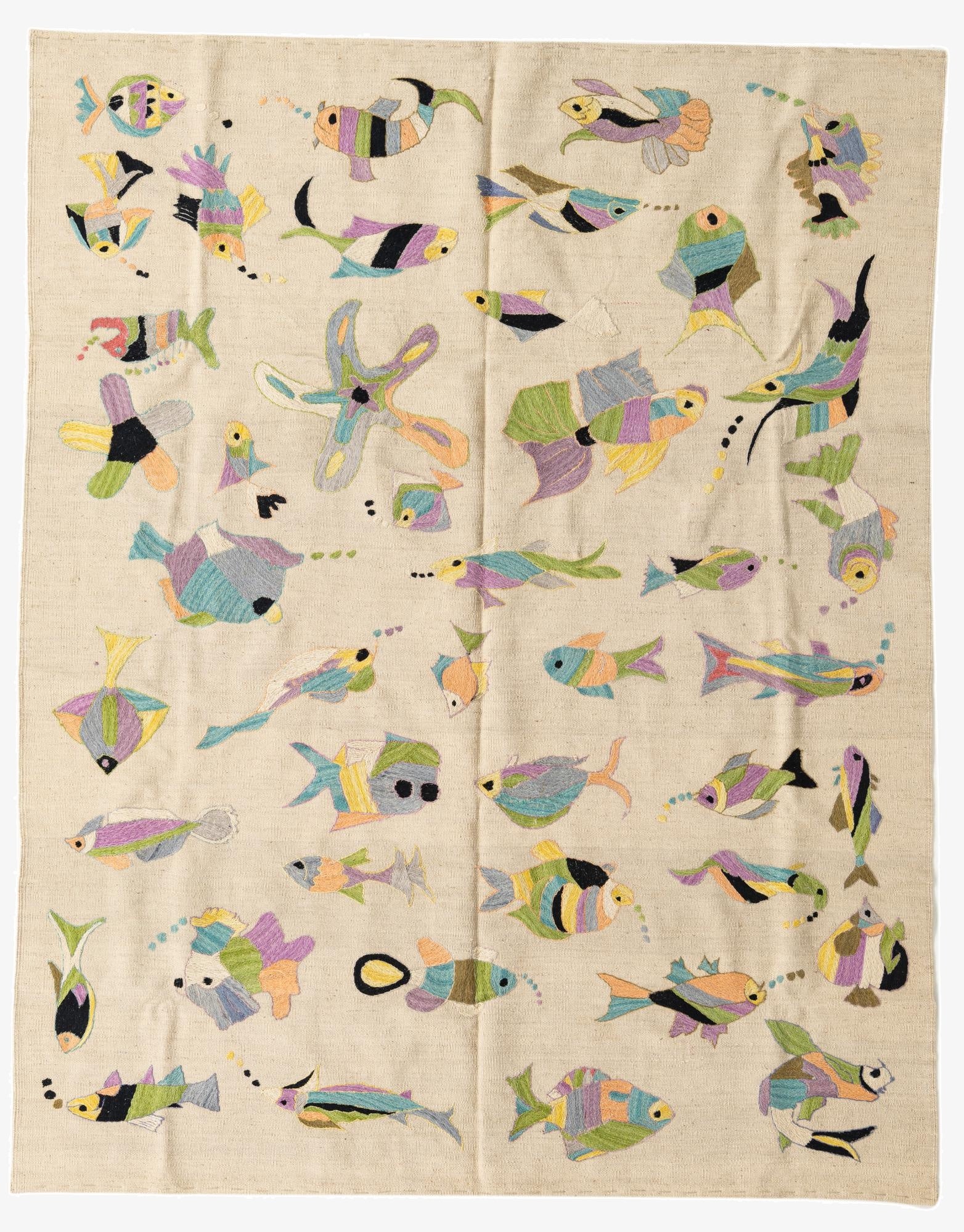  5' 9 x 7' 3  Hand Woven Kilim Suzani Wool Rug