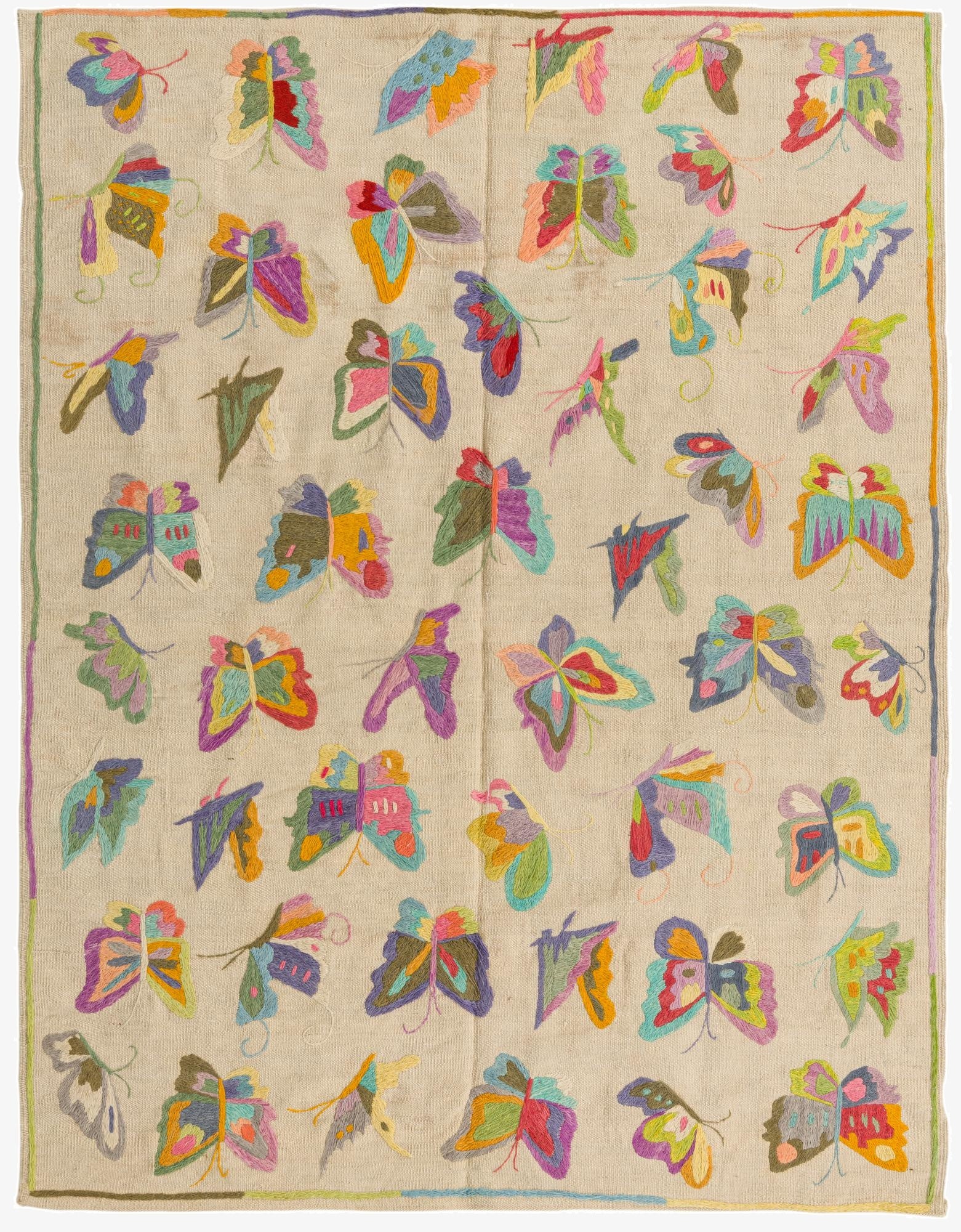  4' 9 x 6' 2  Hand Woven Kilim Suzani Wool Rug