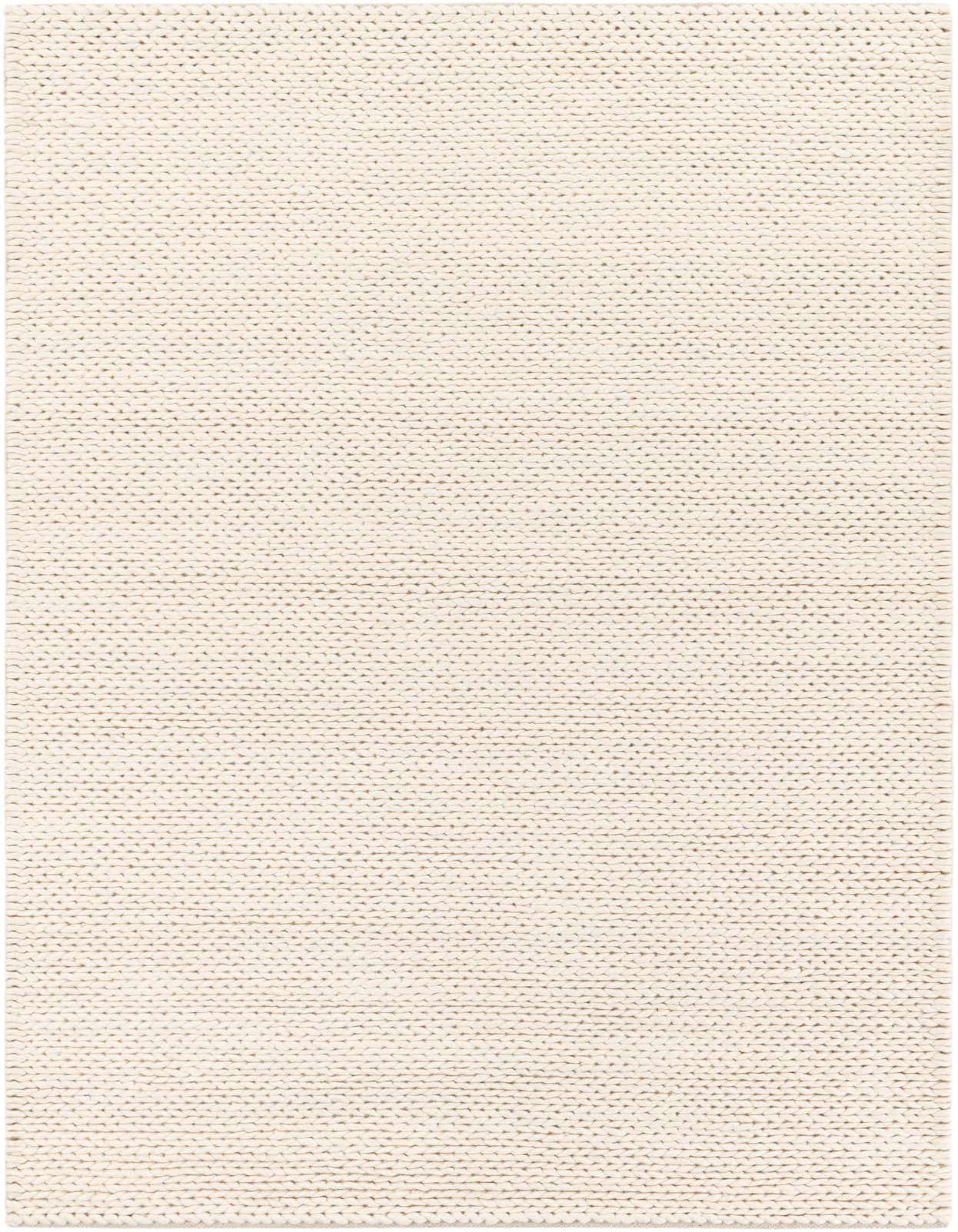 A rectangular 5x8 ivory New Zealand wool rug with a textured, solid pattern, perfect for an office or living room.