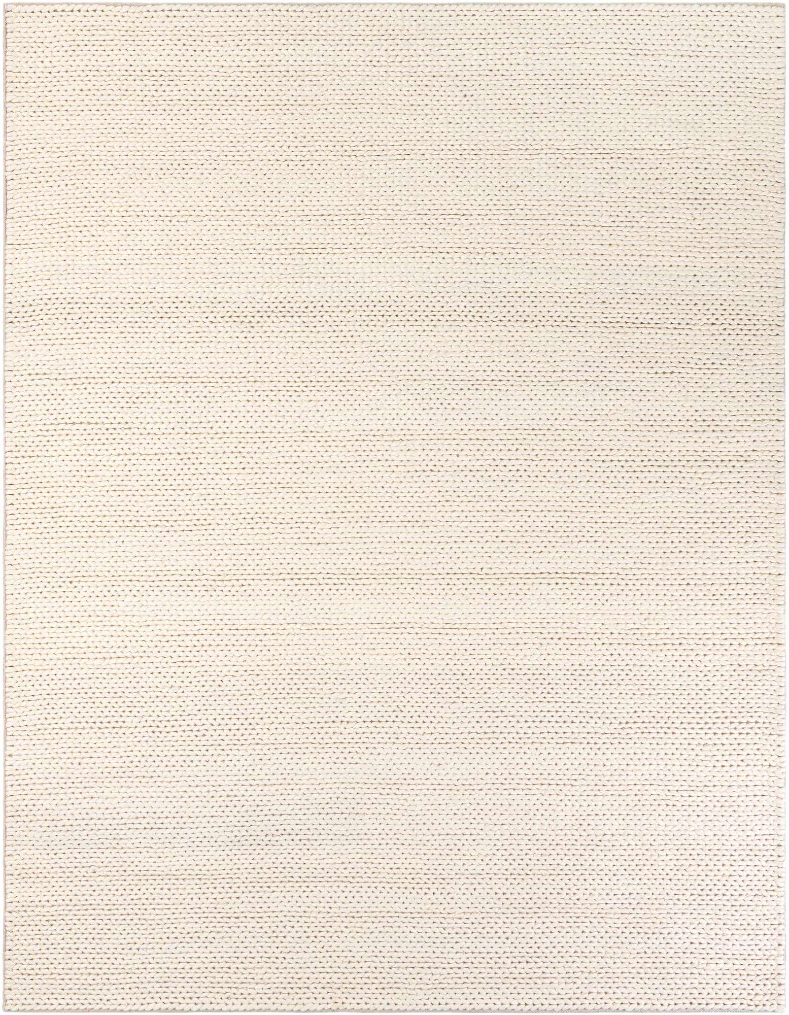 8x10 rectangular ivory New Zealand wool rug with a textured, solid modern design, suitable for a living room or office.