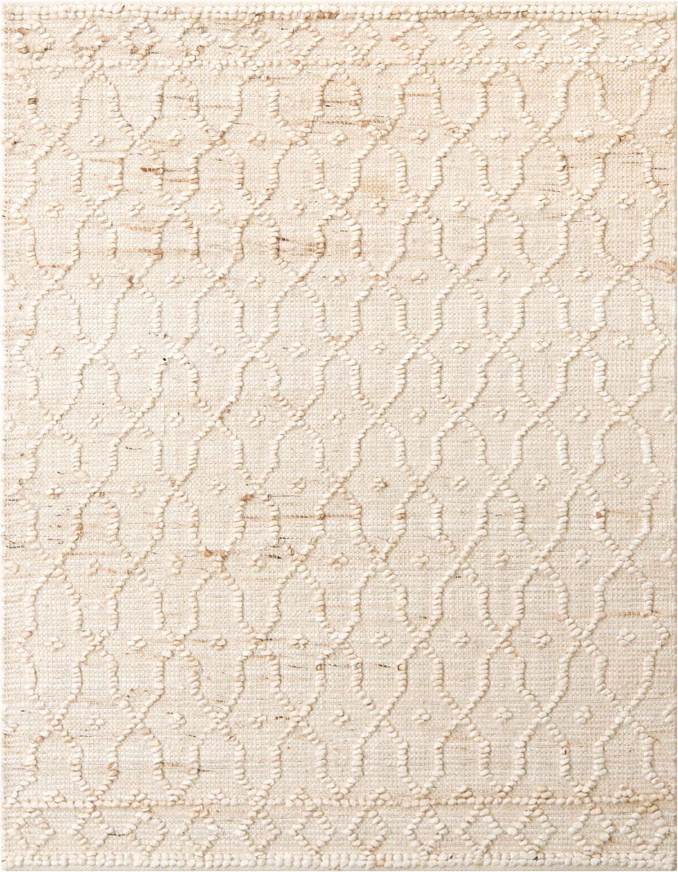 A 4x6 rectangular ivory jute and cotton rug with a modern trellis pattern and textured pile.