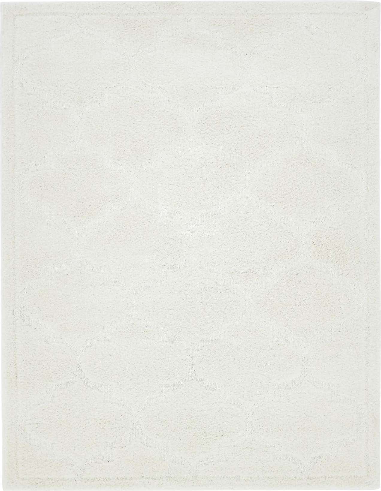 A 5x8 rectangular ivory shag rug with a subtle high-low textured lattice pattern, perfect for a living room.