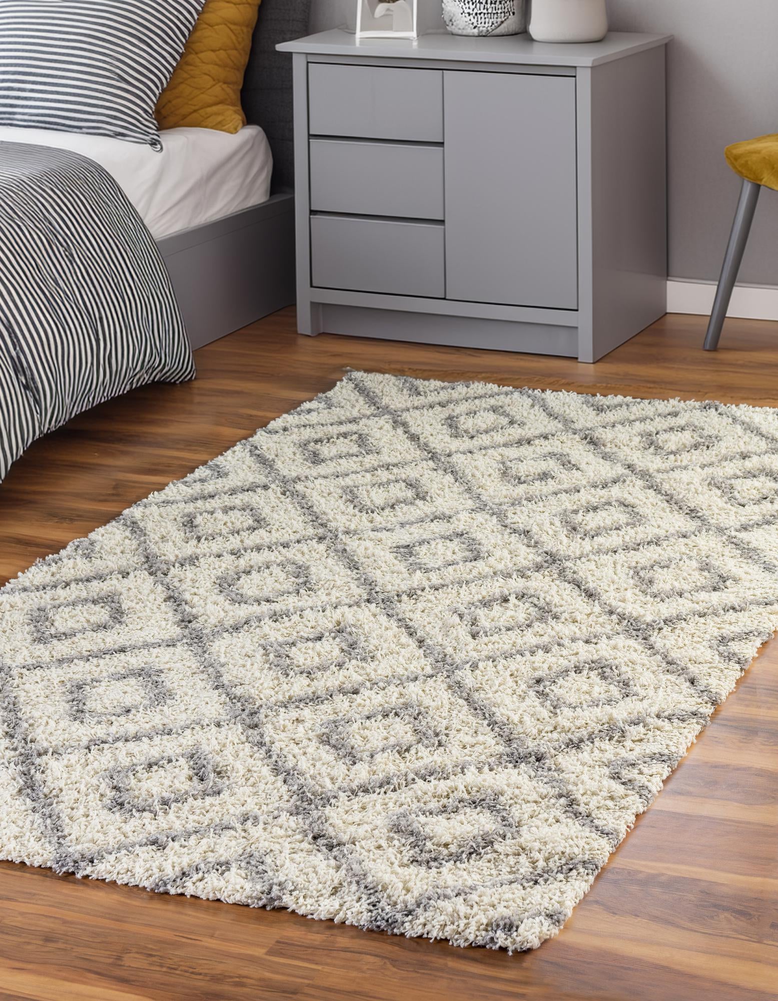 Ivory Custom Ivory Lattice Shag Rug | Rugs.com