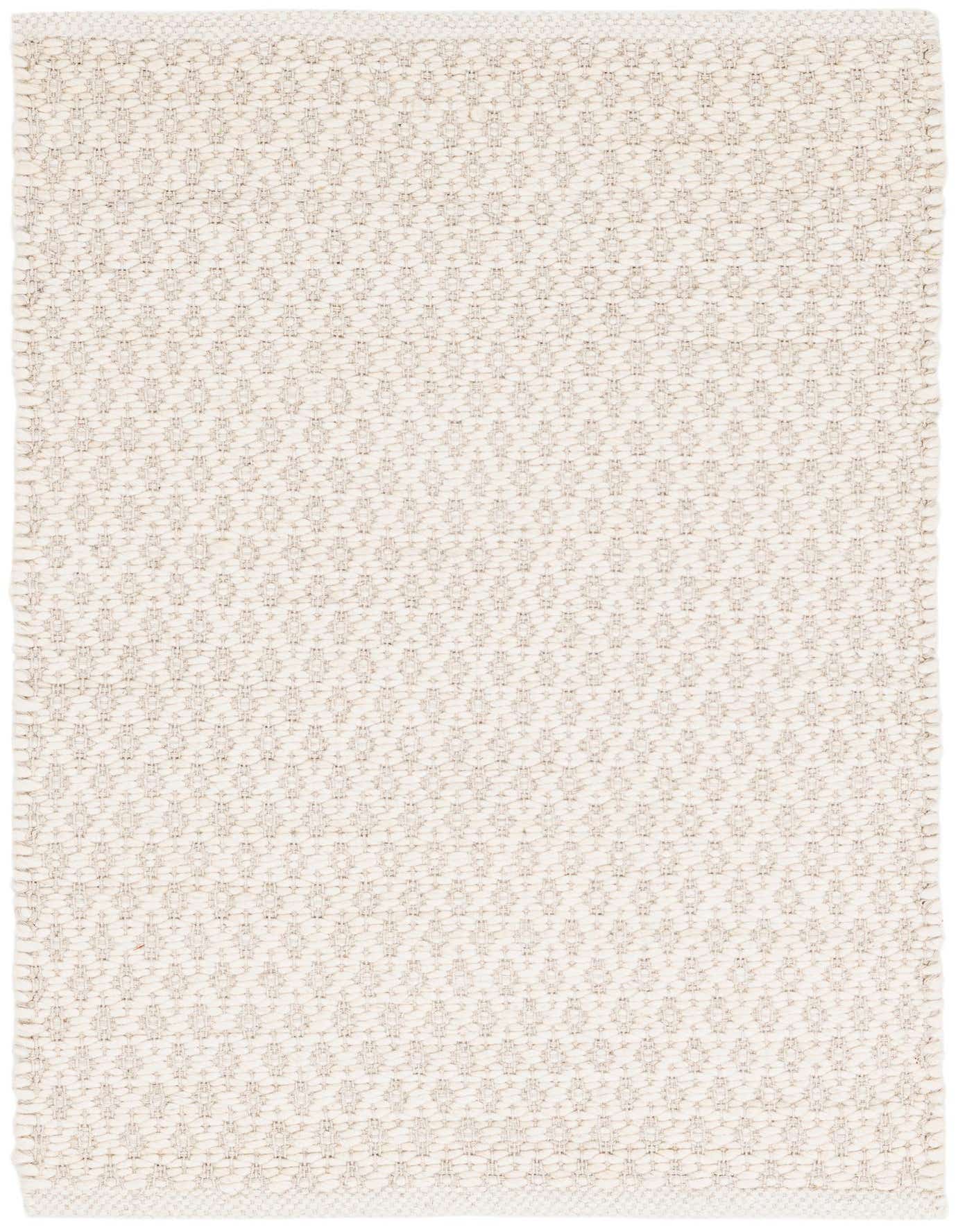 A 2x3 rectangular ivory and cream flatweave rug with a subtle modern lattice pattern, ideal for an entryway.