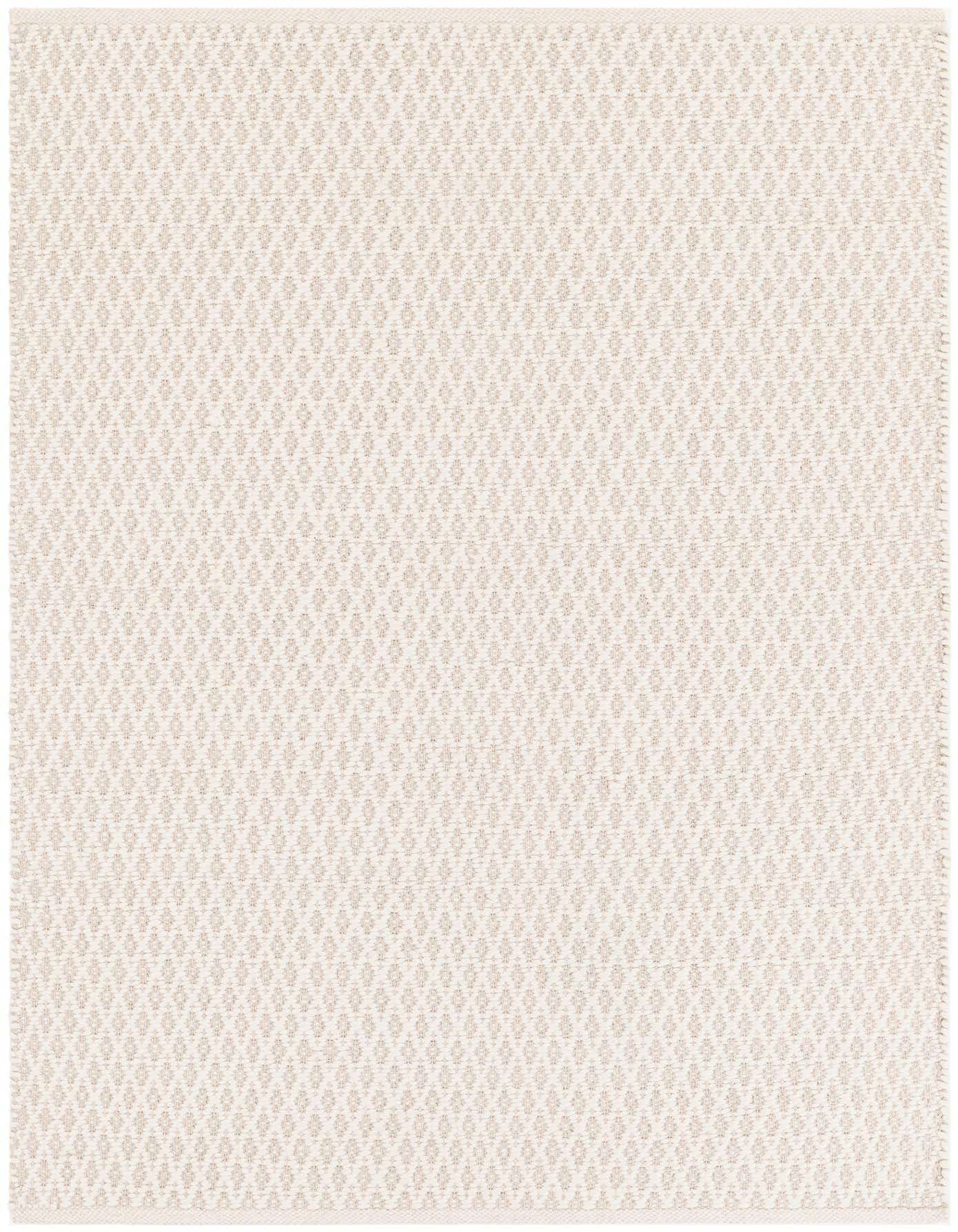 A 4x6 rectangular ivory and cream modern flatweave rug with a subtle textured diamond pattern, suitable for various indoor rooms.