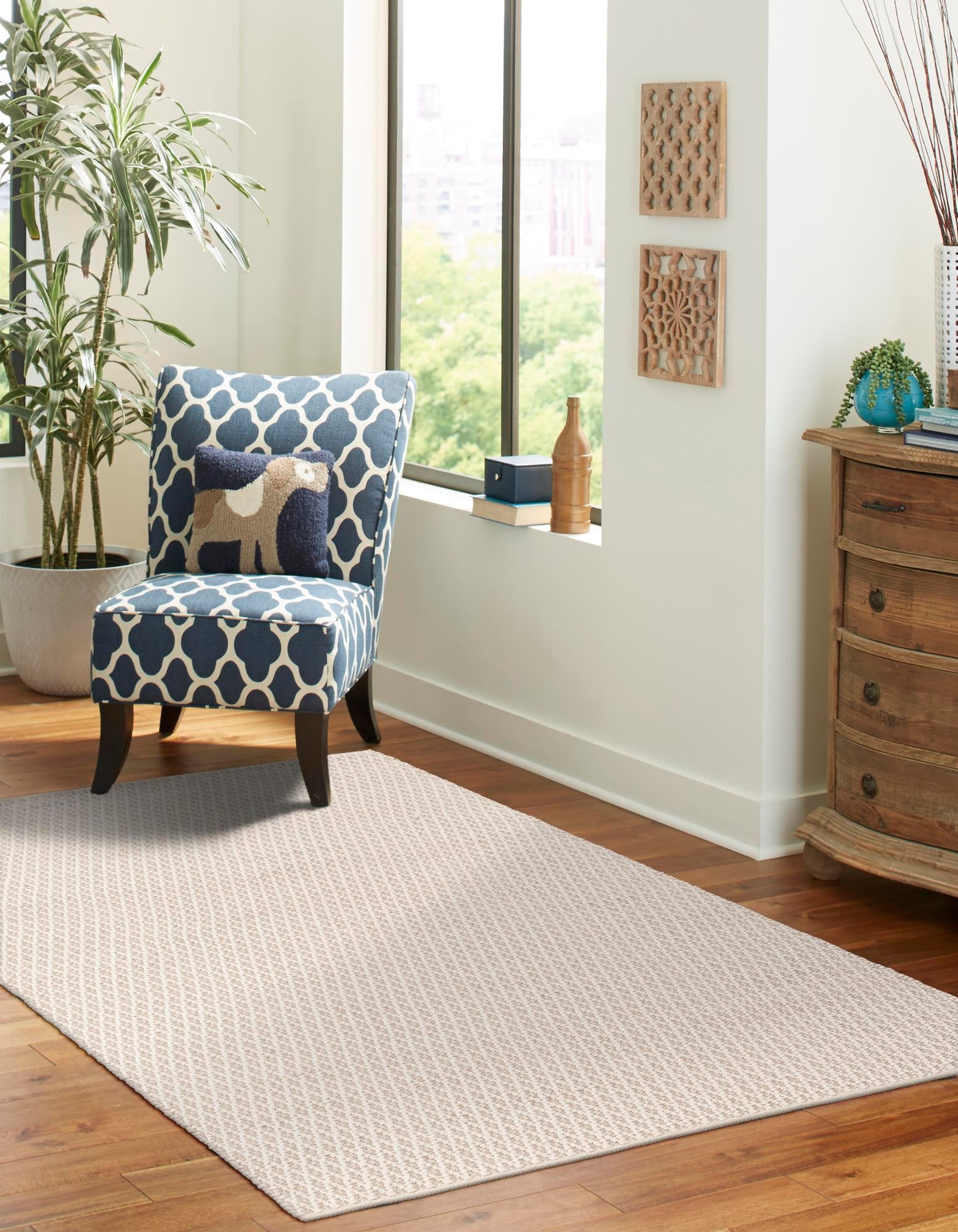 Ivory 10' x 14' 1 Hand Woven Lattice Wool Rug