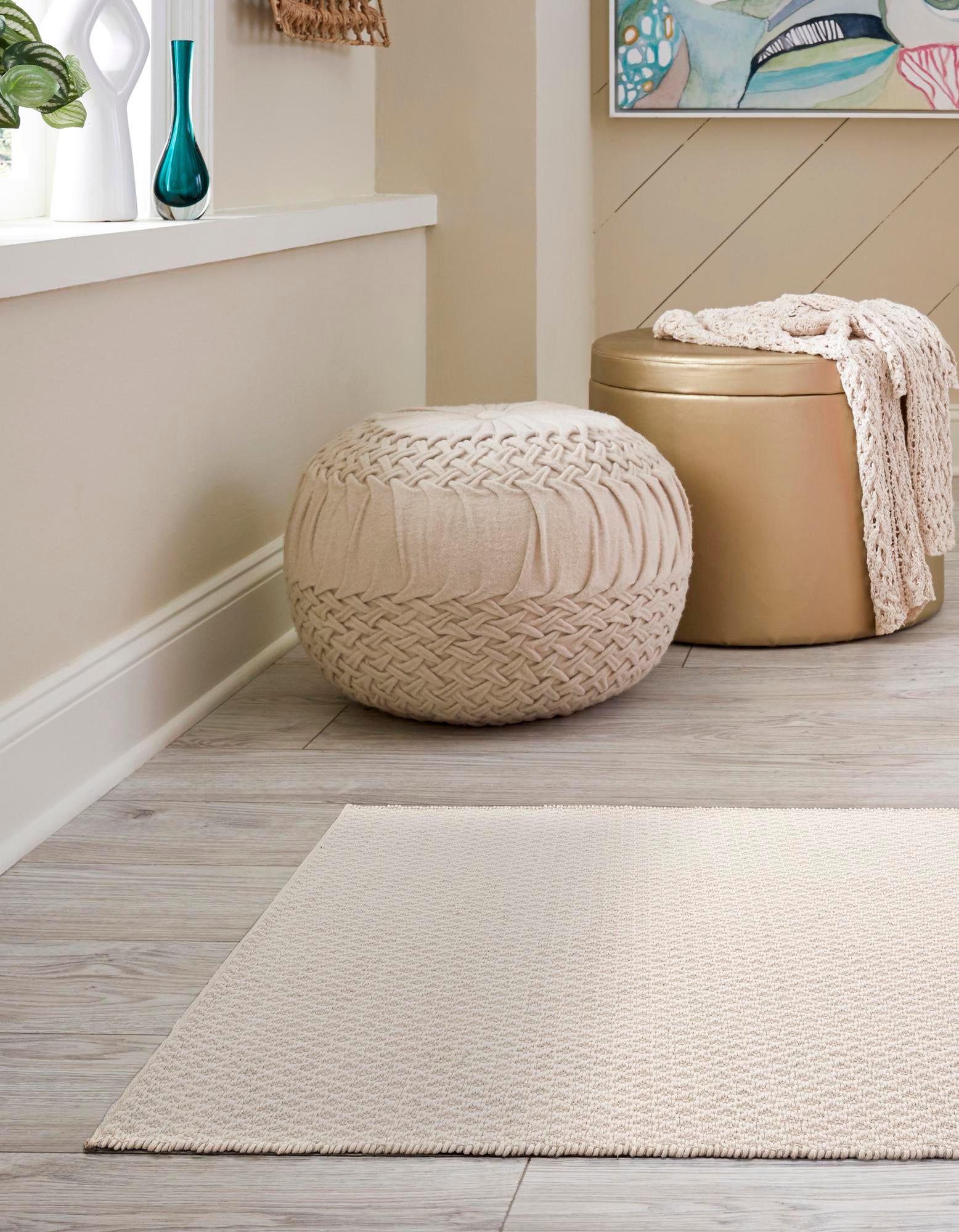 Ivory 10' x 14' 1 Hand Woven Lattice Wool Rug