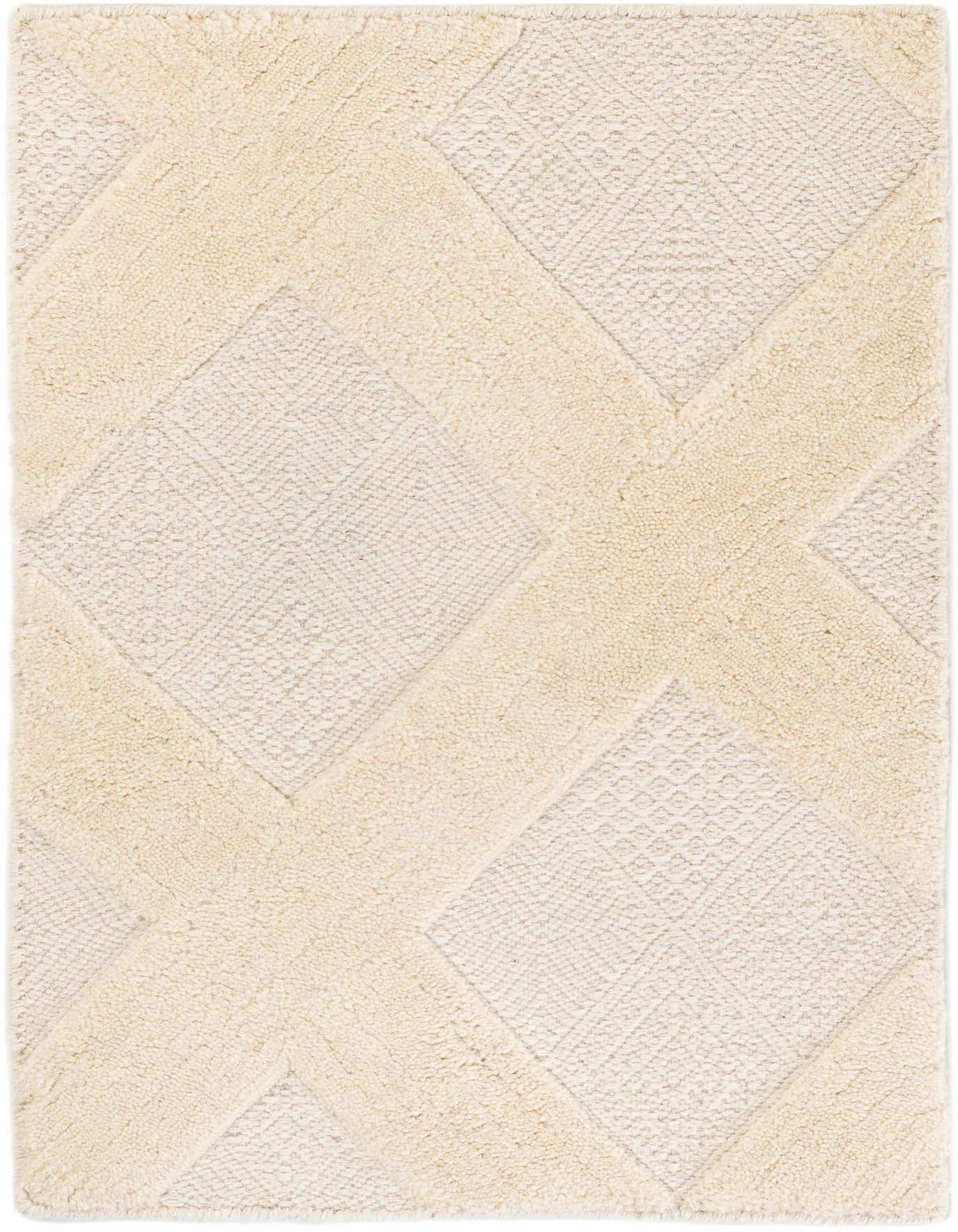 A 2x3 rectangular Rugs.com Lattice Wool rug in ivory and cream, featuring a modern geometric pattern with textured diamonds.