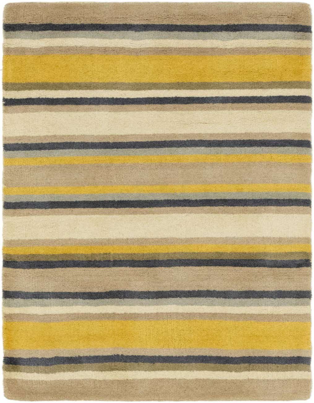 A rectangular 3x5 Luna rug featuring a stripe pattern in varying shades of ivory, cream, white, and yellow.