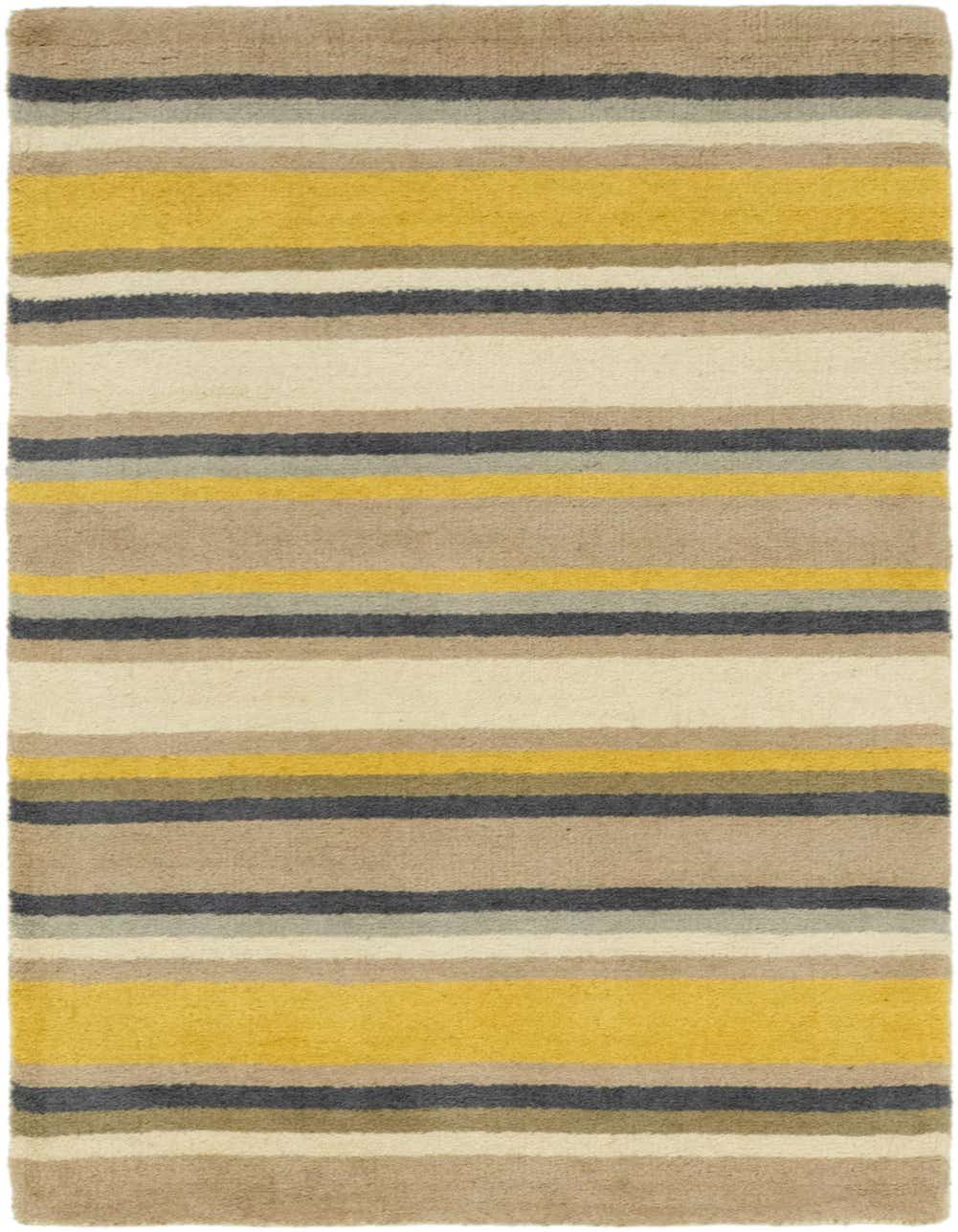 A 3x5 rectangular Luna rug featuring horizontal stripes in varying widths of ivory, cream, white, and muted yellow.