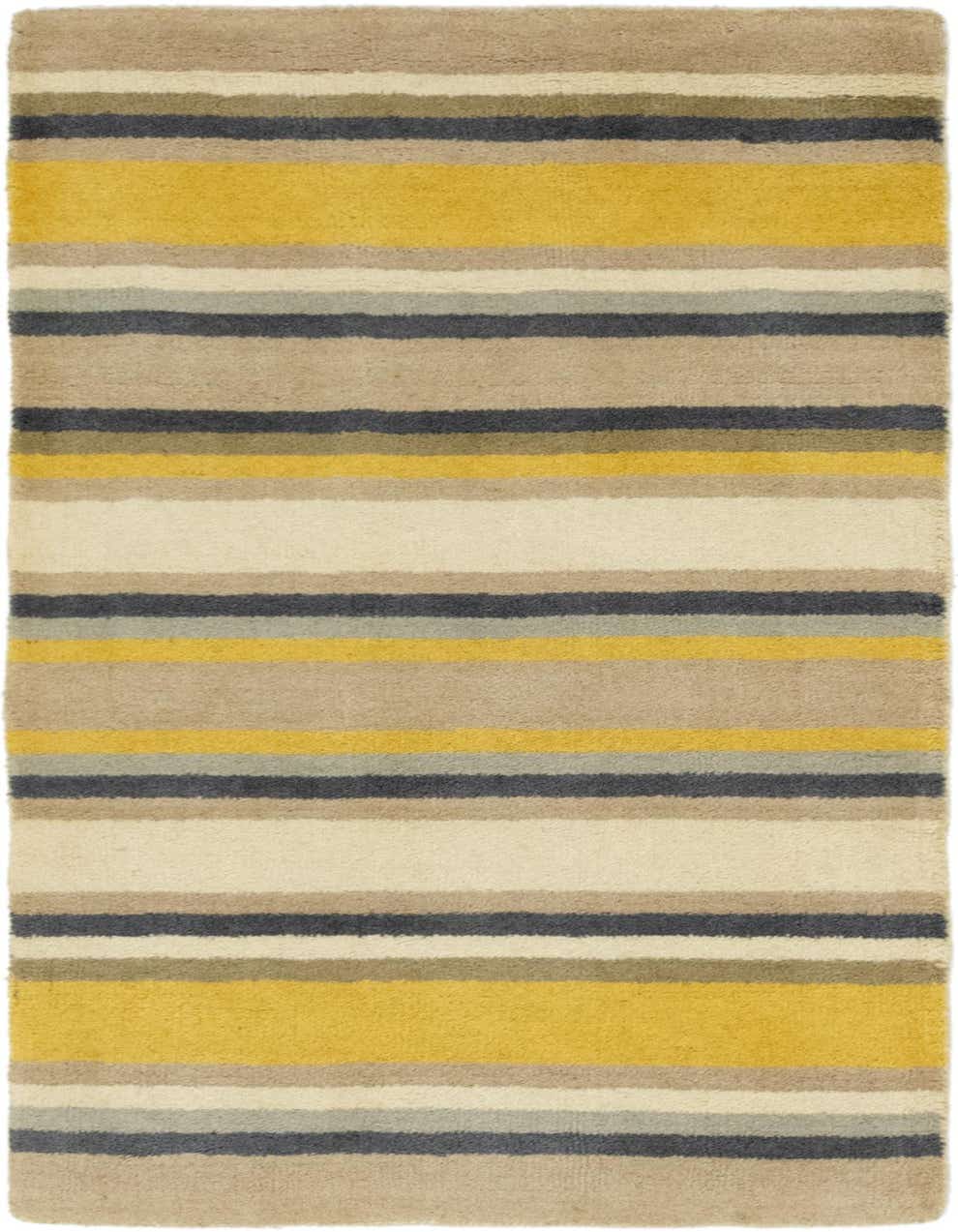 A rectangular 3x5 Luna rug featuring a stripe pattern in shades of ivory, cream, white, yellow, and gray.