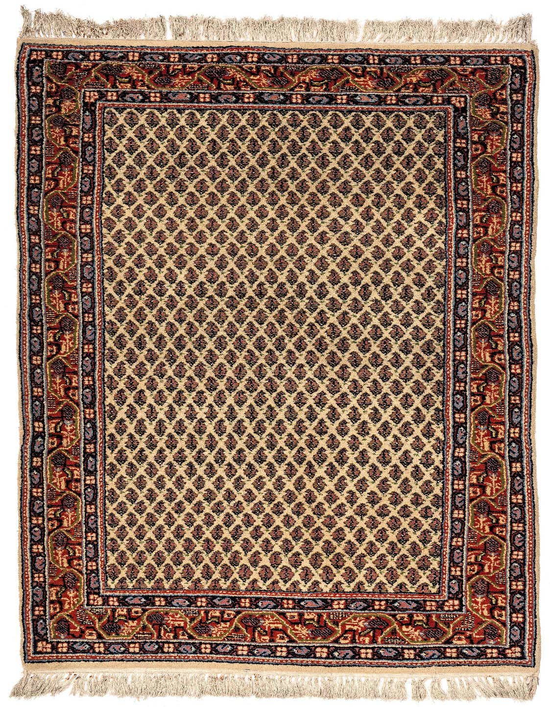 A 3x5 rectangular Mir collection rug with an ivory field and a traditional oriental pattern, featuring red, blue, and black accents.
