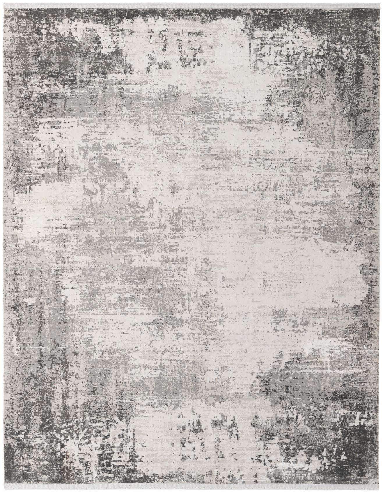 A 5x8 rectangular Modern Classical rug featuring an abstract, distressed pattern in shades of ivory, cream, and gray.