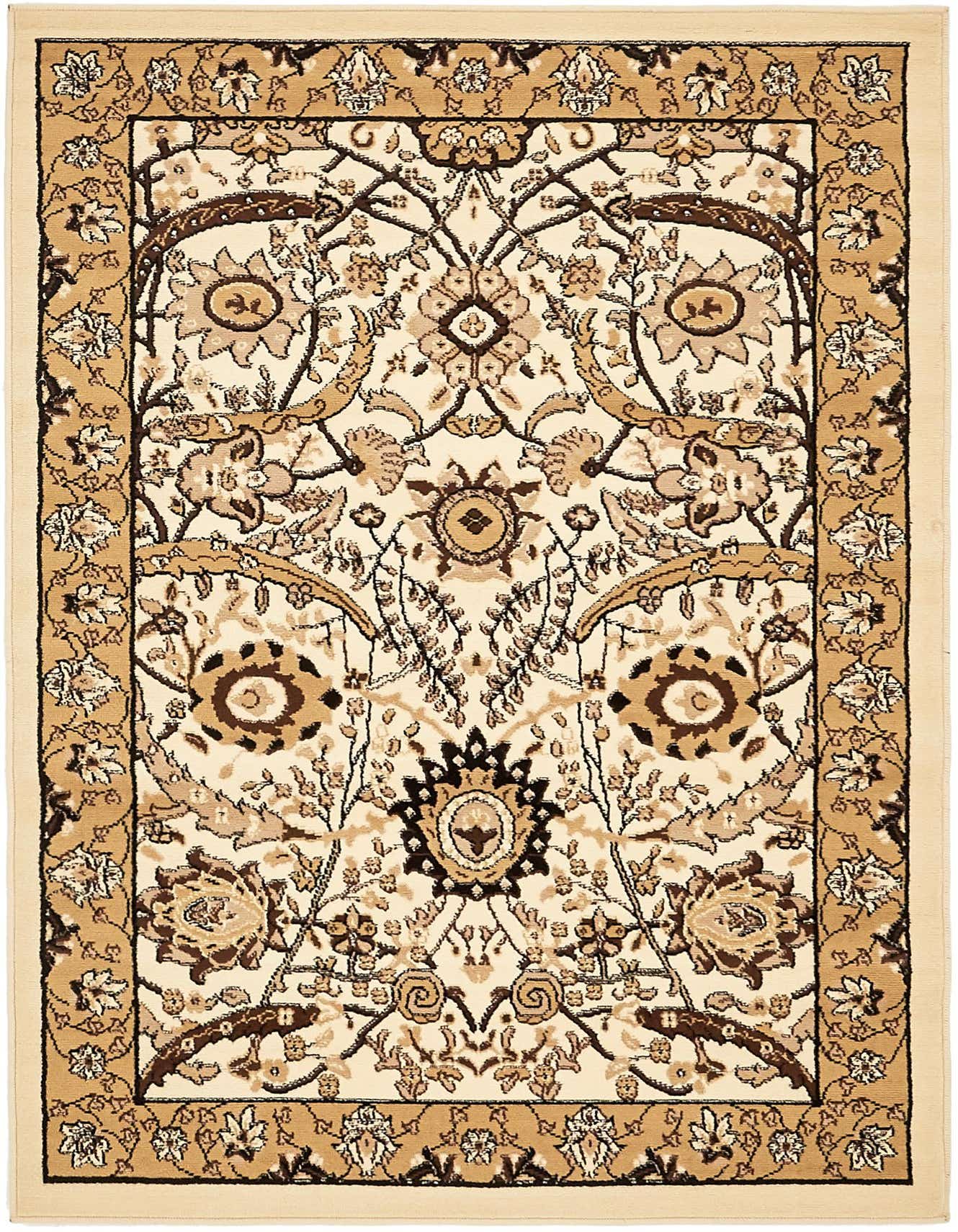 A 4x6 rectangular Neda rug featuring an intricate traditional botanical pattern in ivory, cream, and brown tones.