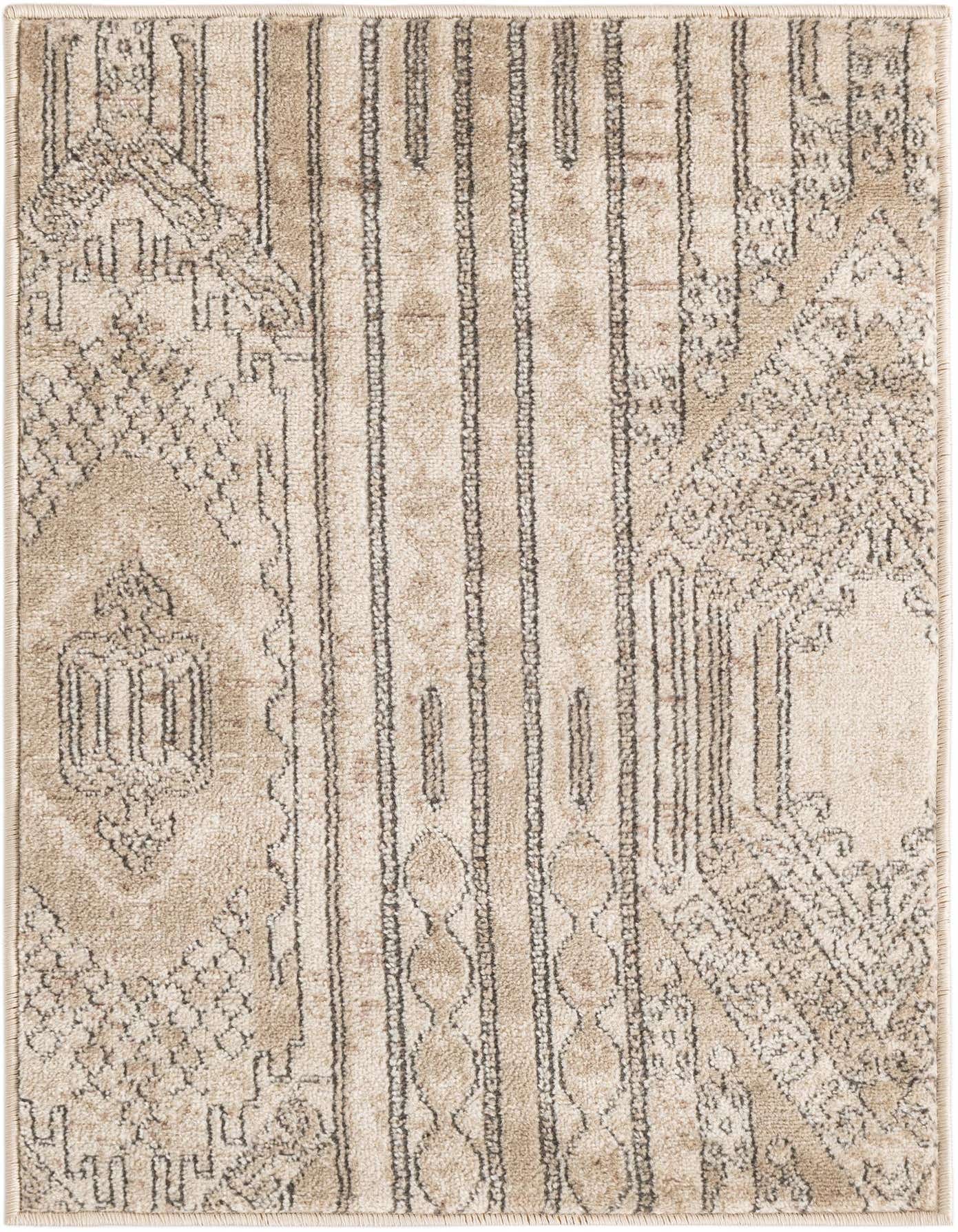 A 2x3 rectangular Rugs.com Oregon rug featuring a textured bohemian and tribal pattern in ivories, creams, and whites.