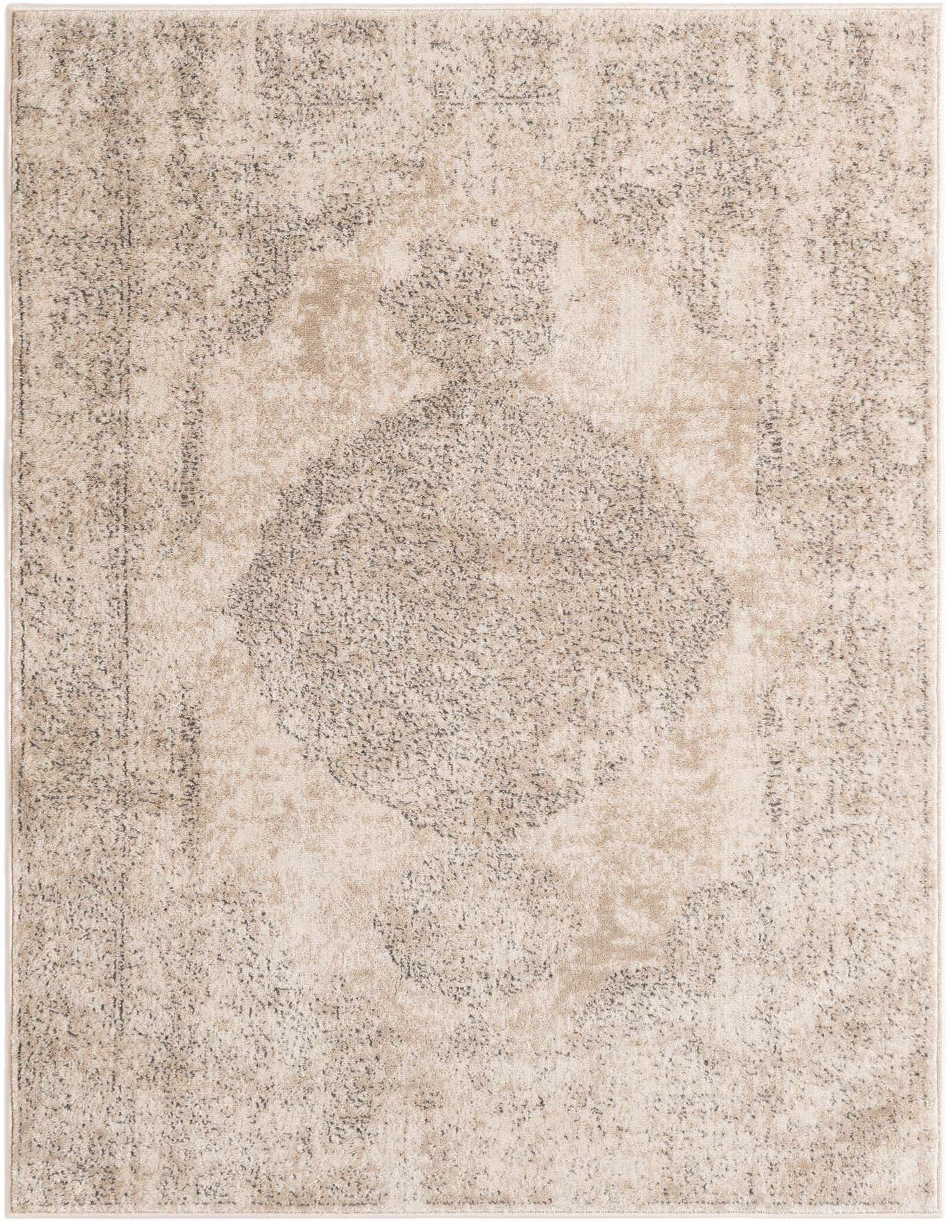 A 4x6 rectangular Oregon Collection rug featuring a distressed medallion pattern in ivories, creams, and whites.