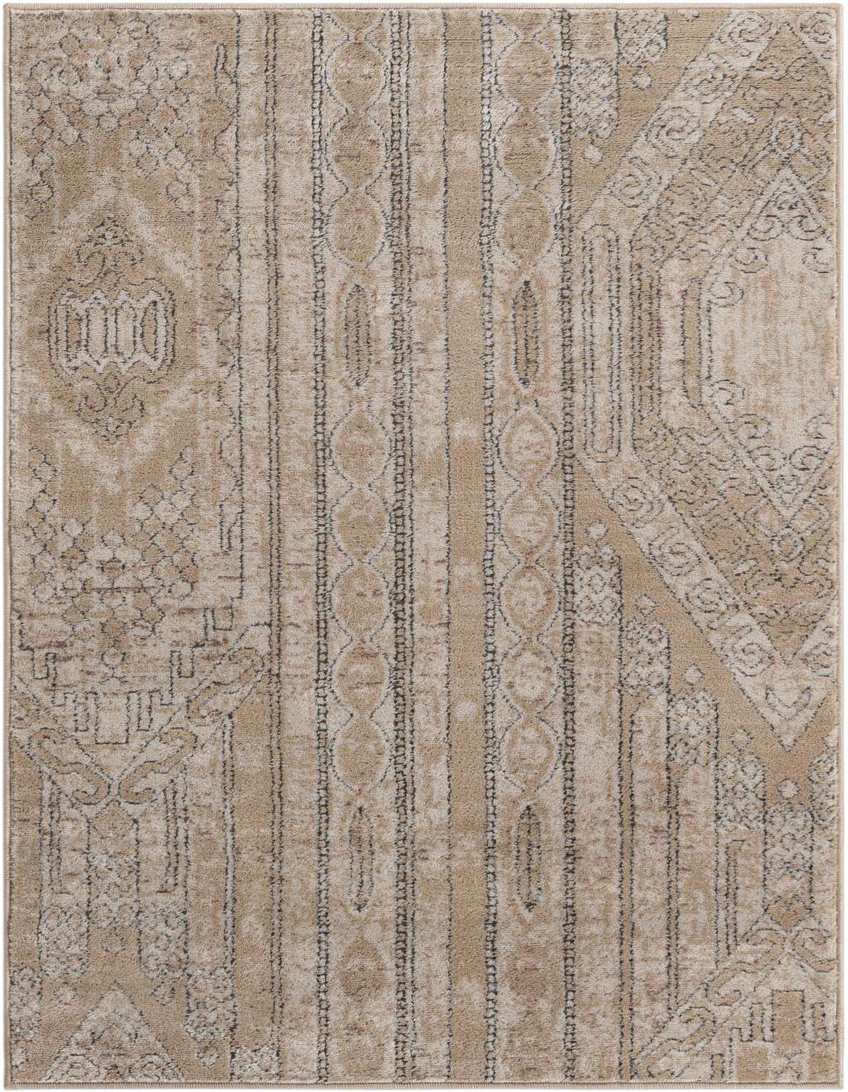 A 3x5 rectangular ivory and cream area rug featuring a distressed Oriental and Southwestern stripe pattern with textured pile.
