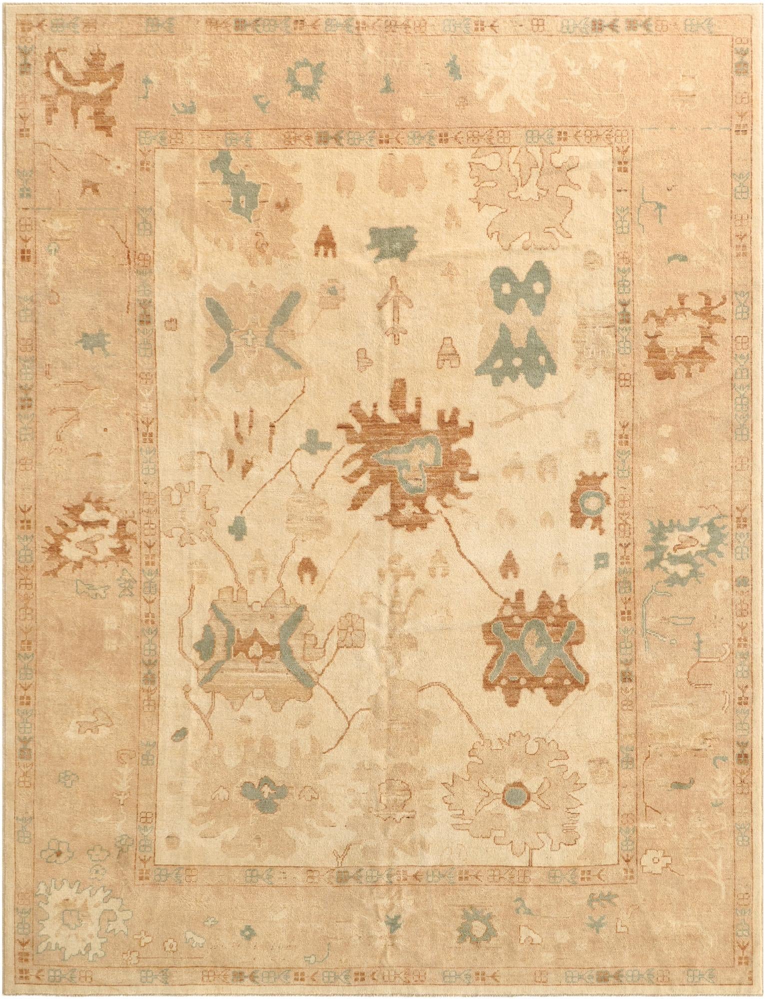 9' x 11' Hand Knotted Oushak Wool Rug