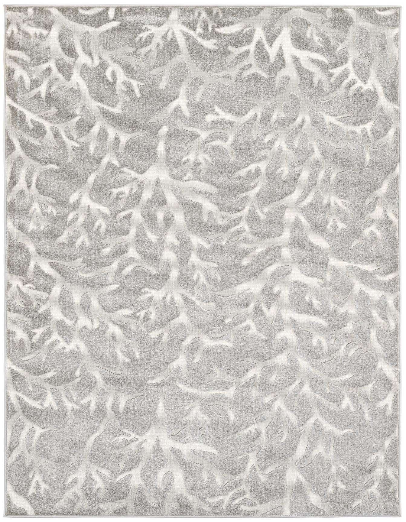 A 5x8 rectangular ivory and cream modern abstract rug with a coral-like pattern, suitable for indoor or outdoor use.