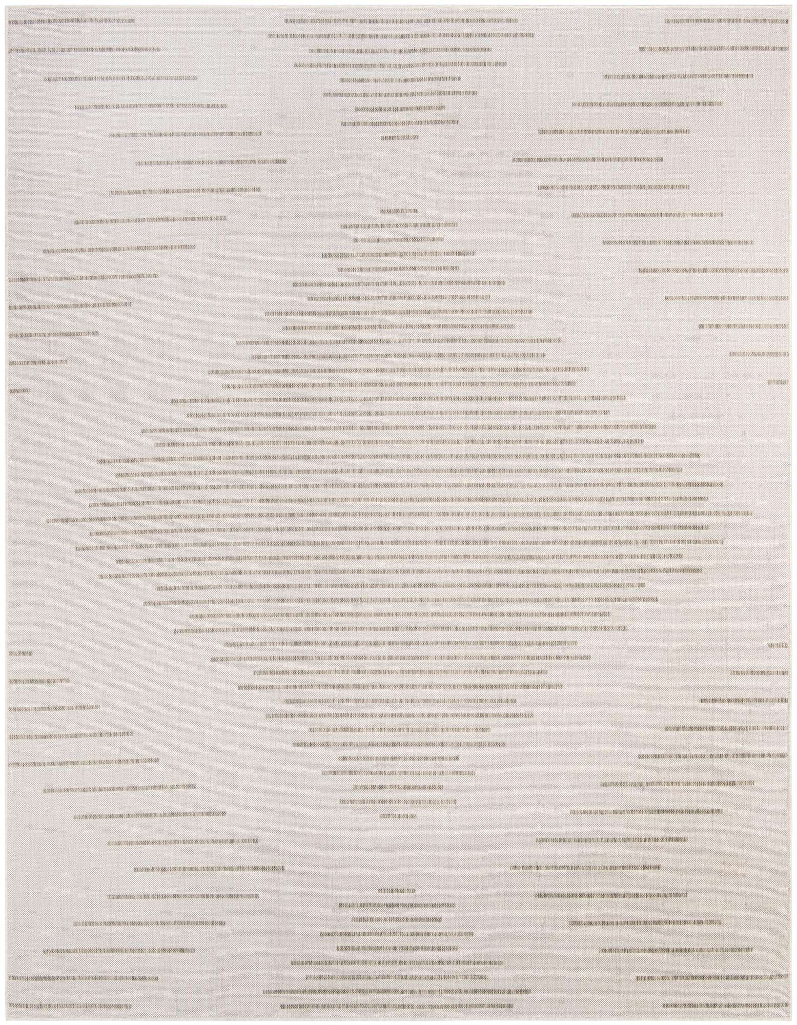 An 8x10 rectangular ivory and cream Southwestern modern stripe flatweave rug on a light-colored floor.