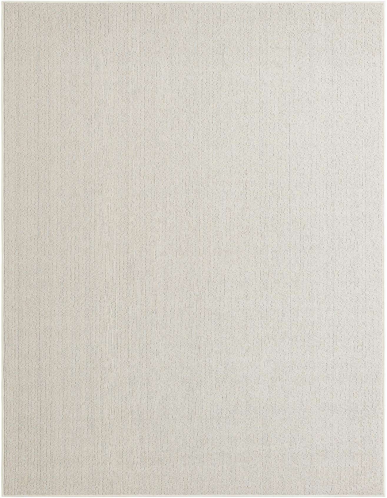 A 6x9 rectangular ivory and cream modern flatweave rug, suitable for indoor or outdoor use.