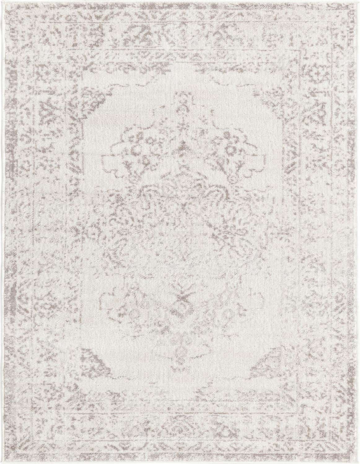 A 3x5 rectangular ivory and cream rug with a faded traditional medallion pattern, ideal for an entryway.
