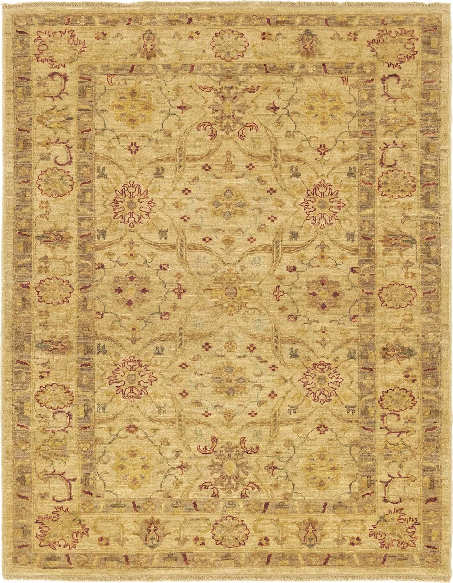 A 4x6 rectangular Peshawar Ziegler rug in ivory with a traditional botanical and floral pattern, featuring red and gold accents.