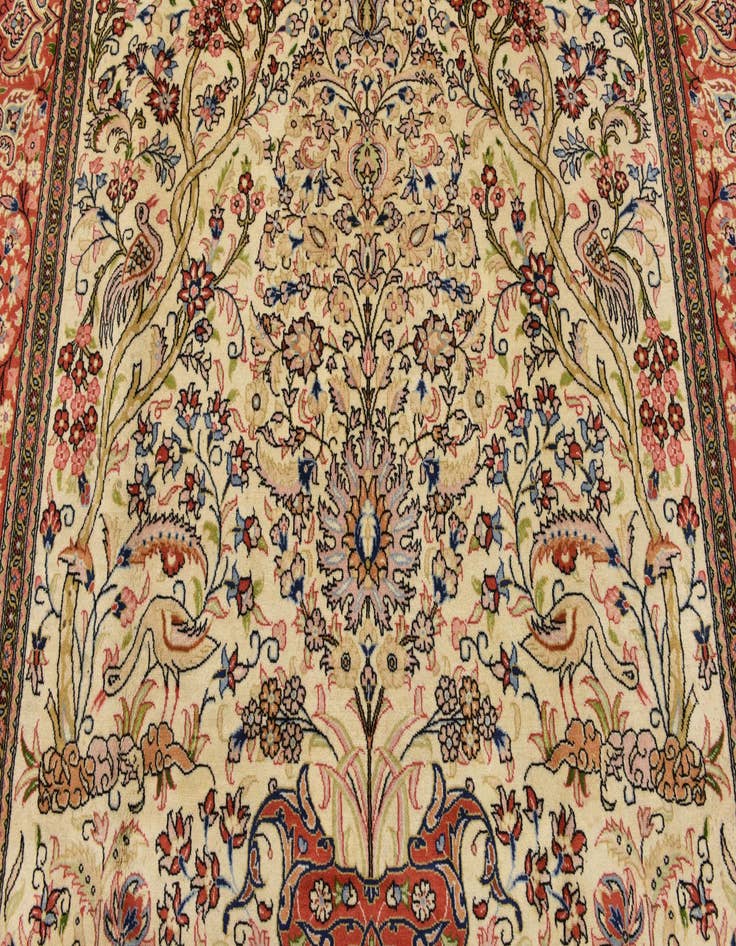 Detail image of  6' 7 x 10'  Hand Knotted Qom Persian Rug