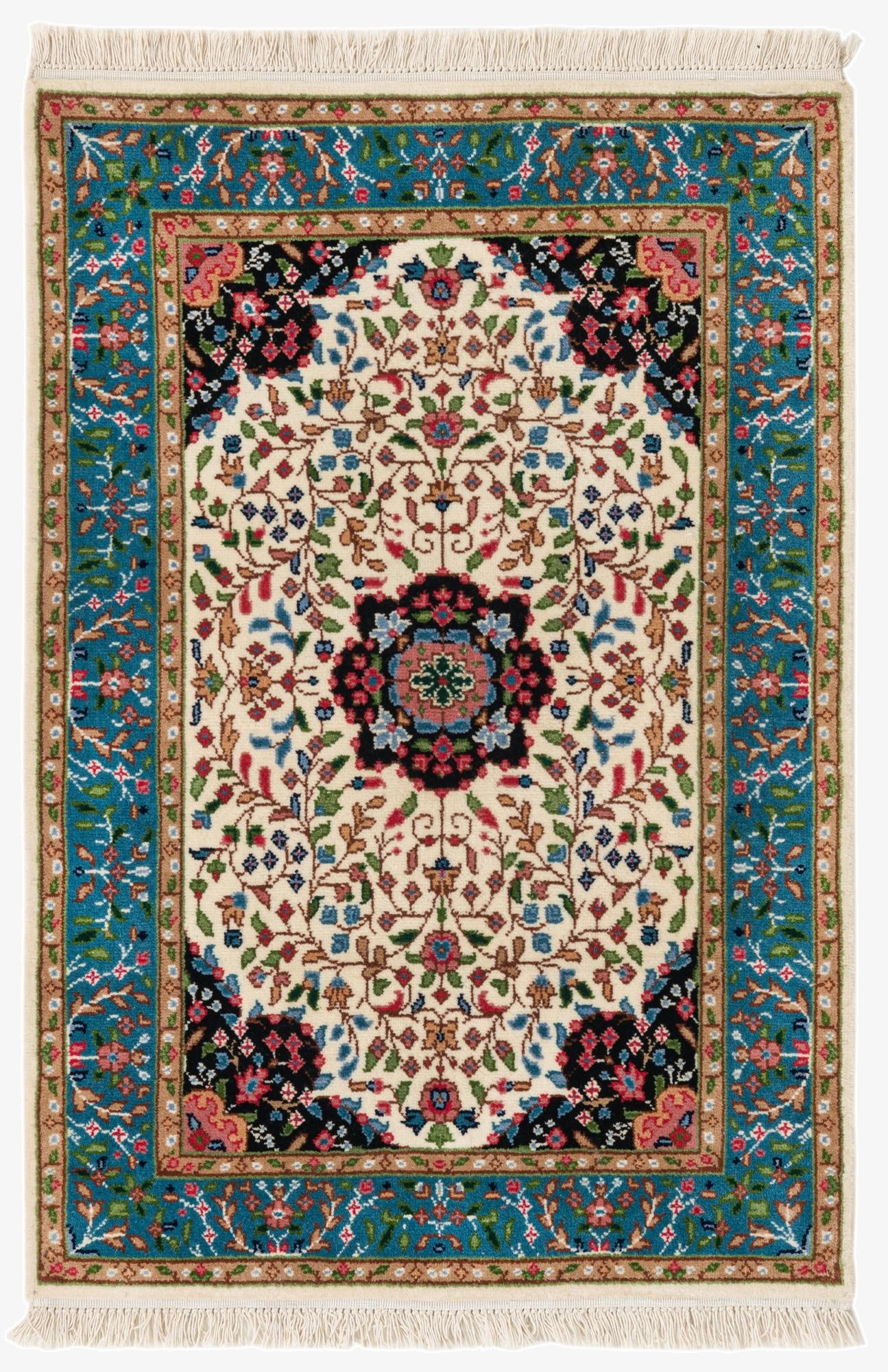  2' 8 x 4'  Hand Knotted Qom Wool Rug