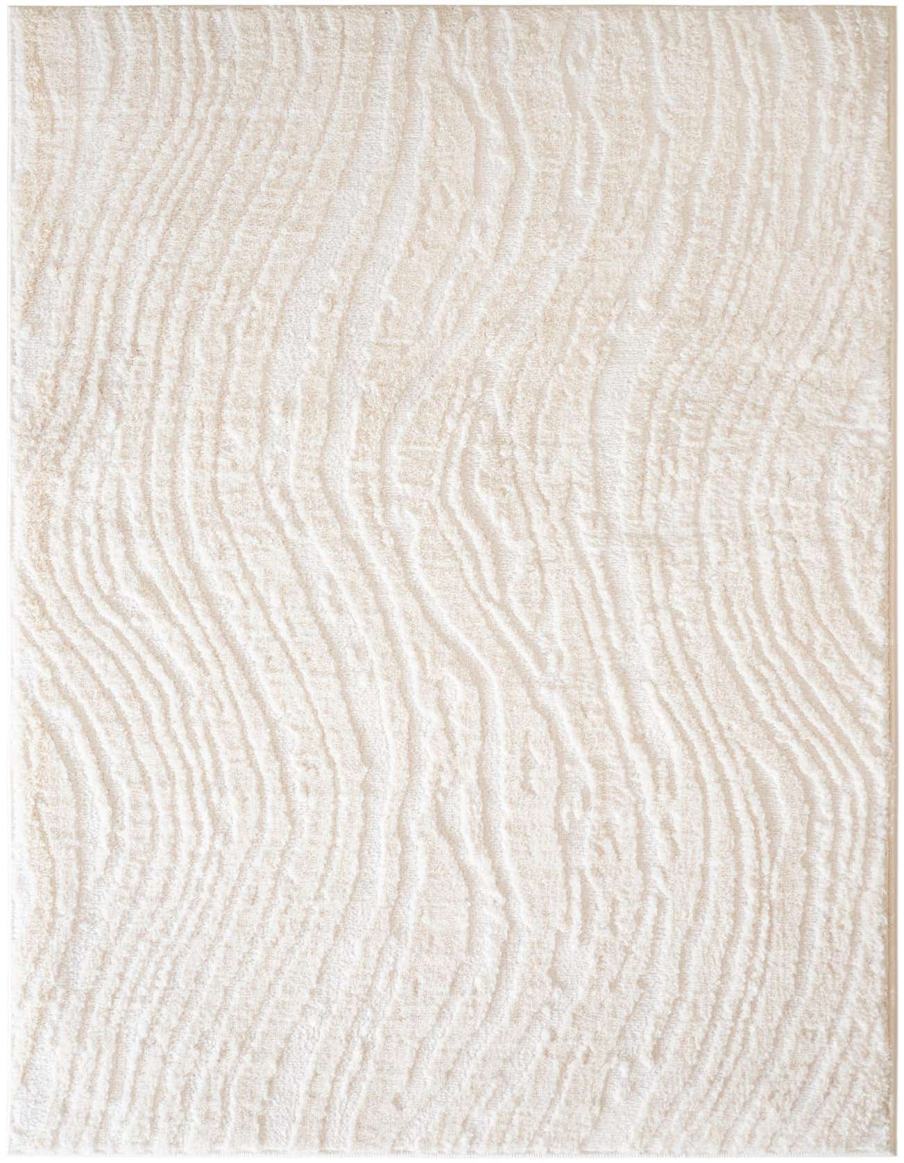 A 4x6 rectangular ivory and cream area rug with a subtle textured wavy pattern, ideal for a living room or bedroom.