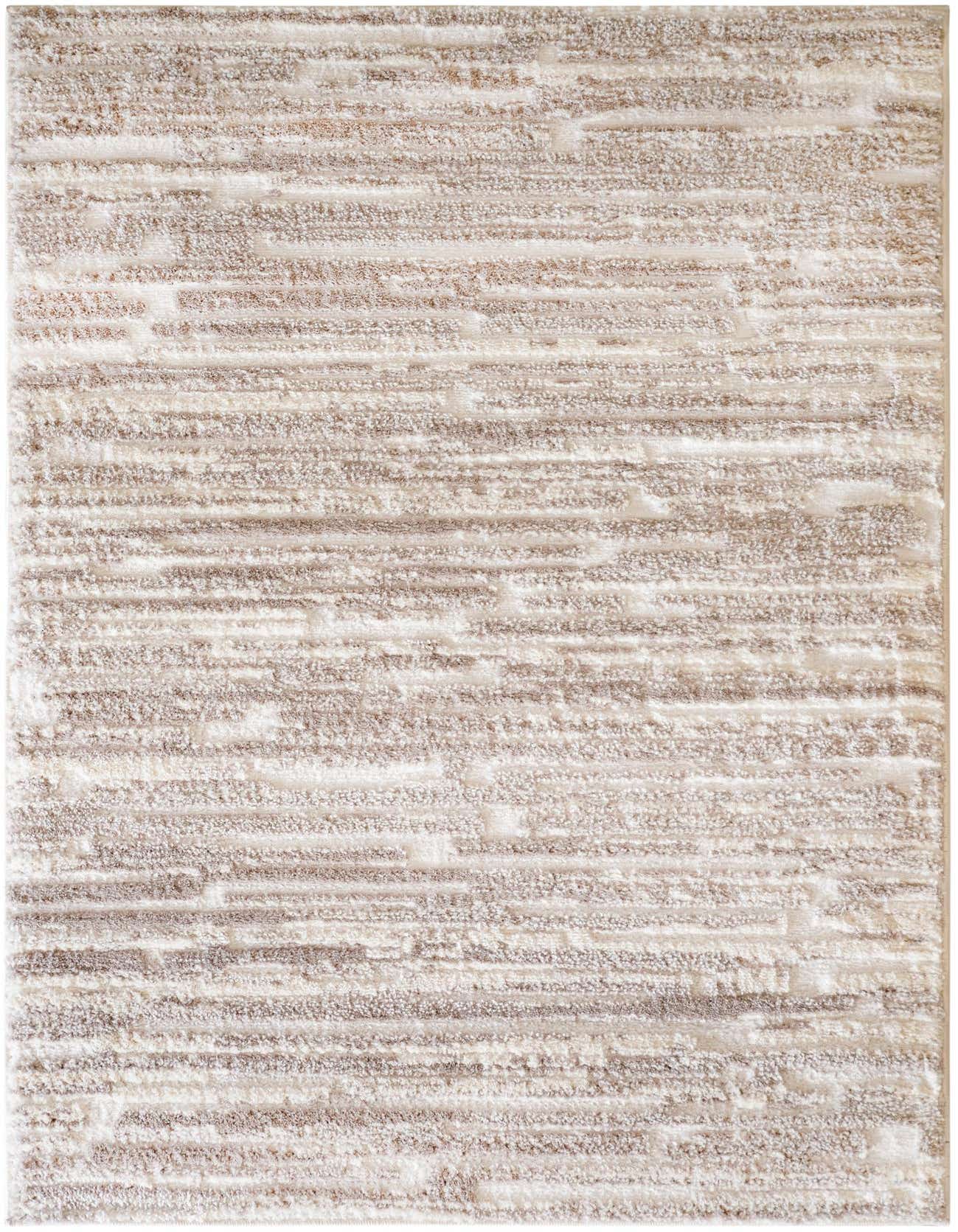 A 4x6 rectangular ivory and cream modern rug with a textured, abstract striped pattern, ideal for a living room.