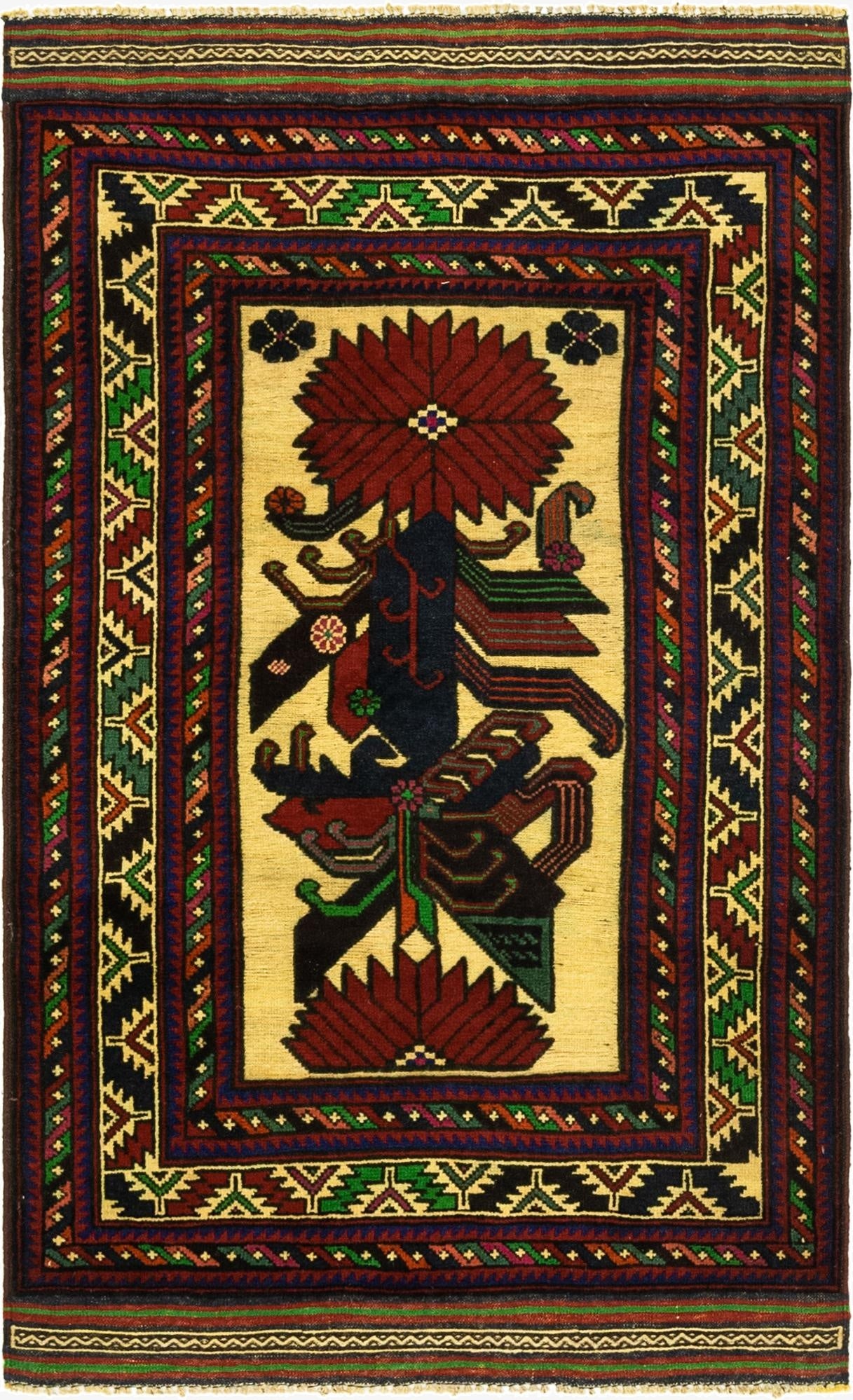  2' 10 x 4' 9  Hand Knotted Sumak Wool Rug