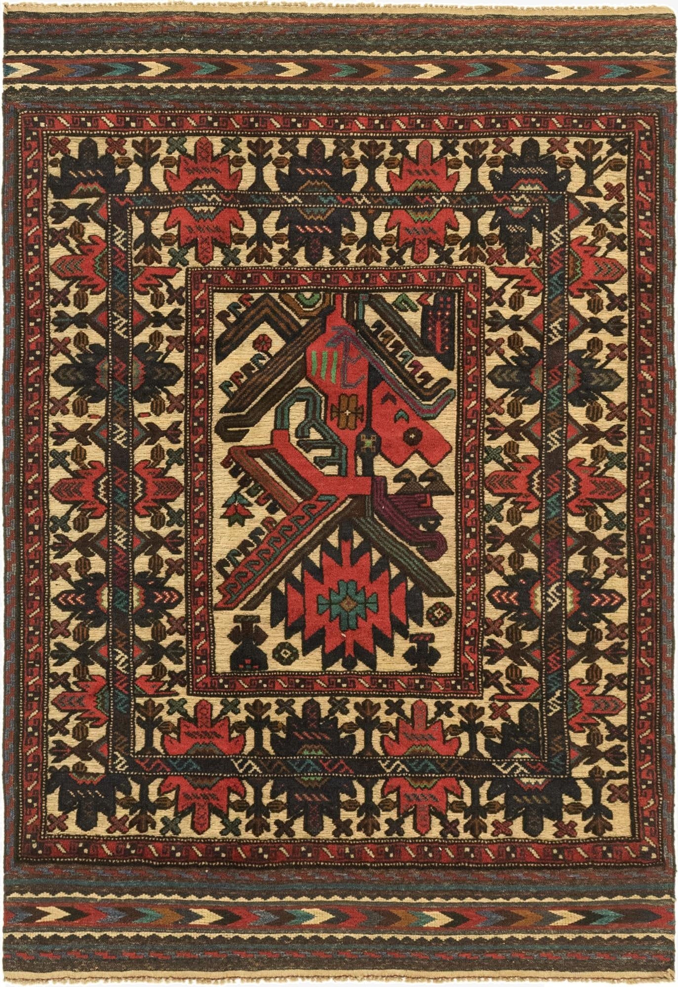  4' 2 x 6' 3  Hand Knotted Sumak Wool Rug