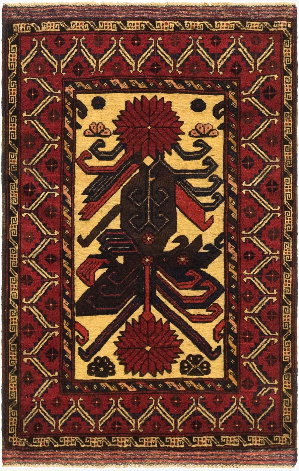  3' x 4' 7  Hand Knotted Sumak Wool Rug