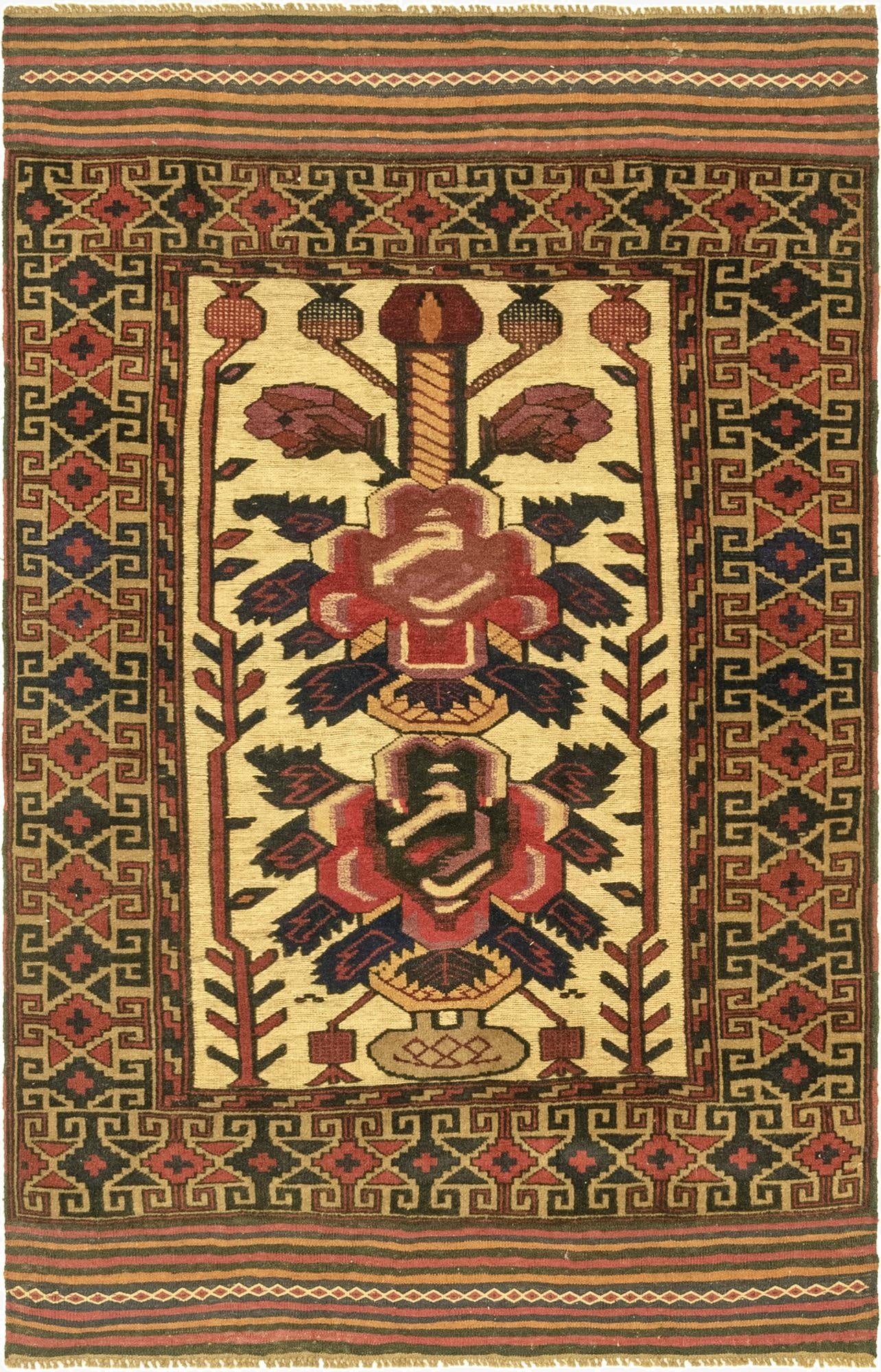 4' x 6' 7  Hand Knotted Sumak Wool Rug
