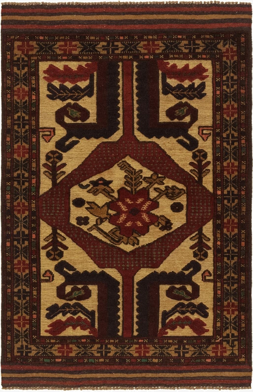  3' x 4' 7  Hand Knotted Sumak Wool Rug