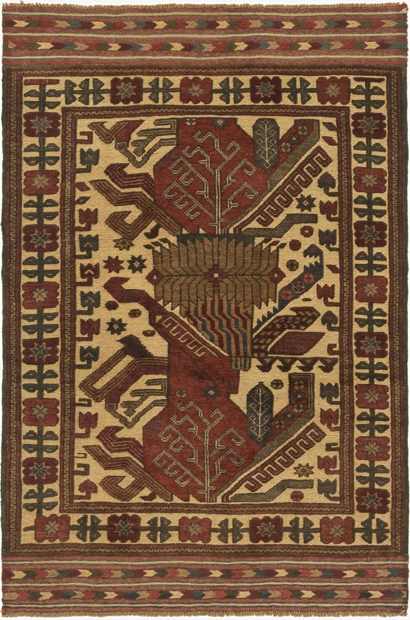  3' 11 x 6' 3  Hand Knotted Sumak Wool Rug