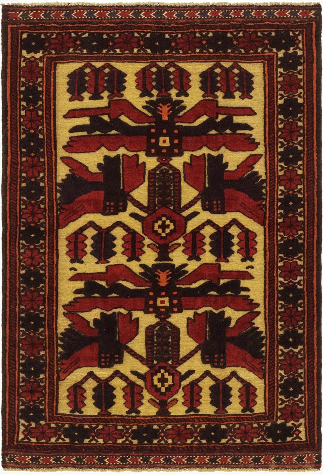  3' 2 x 4' 6  Hand Knotted Sumak Wool Rug