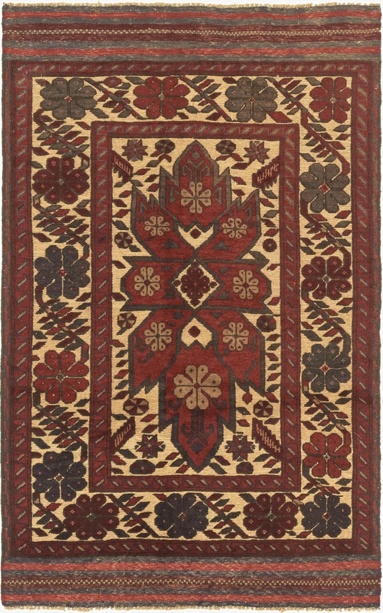  3' 8 x 6' 1  Hand Knotted Sumak Wool Rug