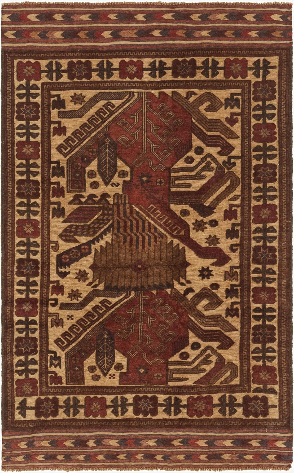  3' 9 x 6' 3  Hand Knotted Sumak Wool Rug